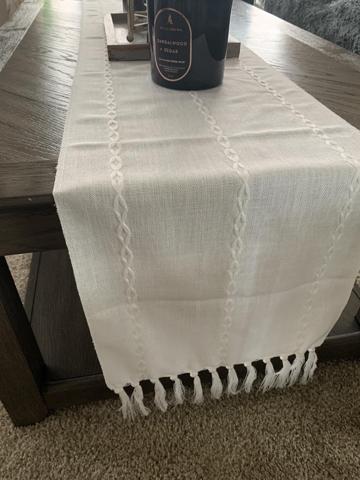 Wracra Rustic Linen Table Runner, Light Coffee Table Runners 72 inches Long customer photo 2