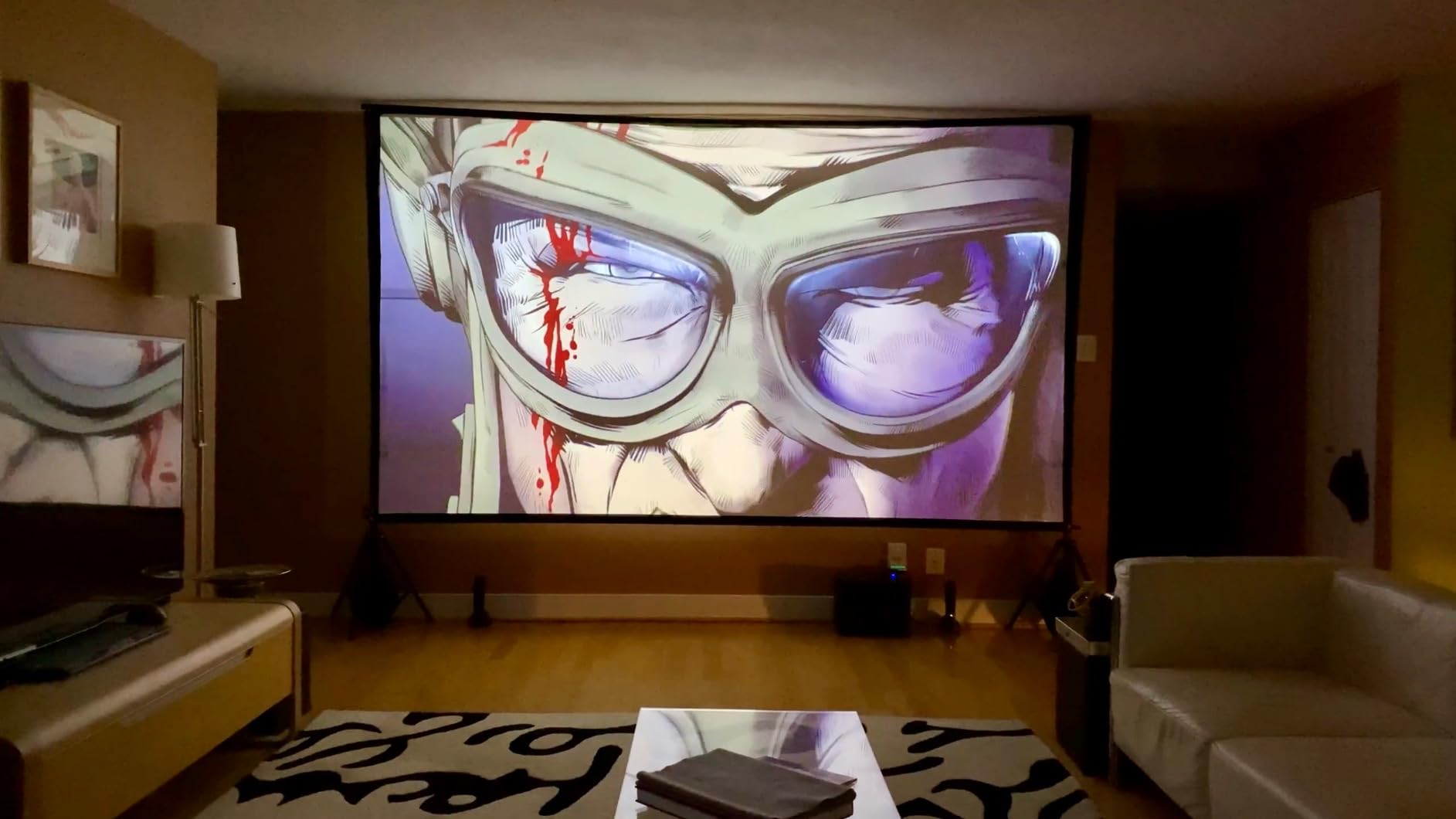 100 Inch Outdoor Projector Screen with One-Piece Telescopic Stand, Wrinkle-Resistant 4K HD Movie Screen for Backyard, Camping and Indoor Home Theater (Fits Long Throw Projectors) customer photo 2