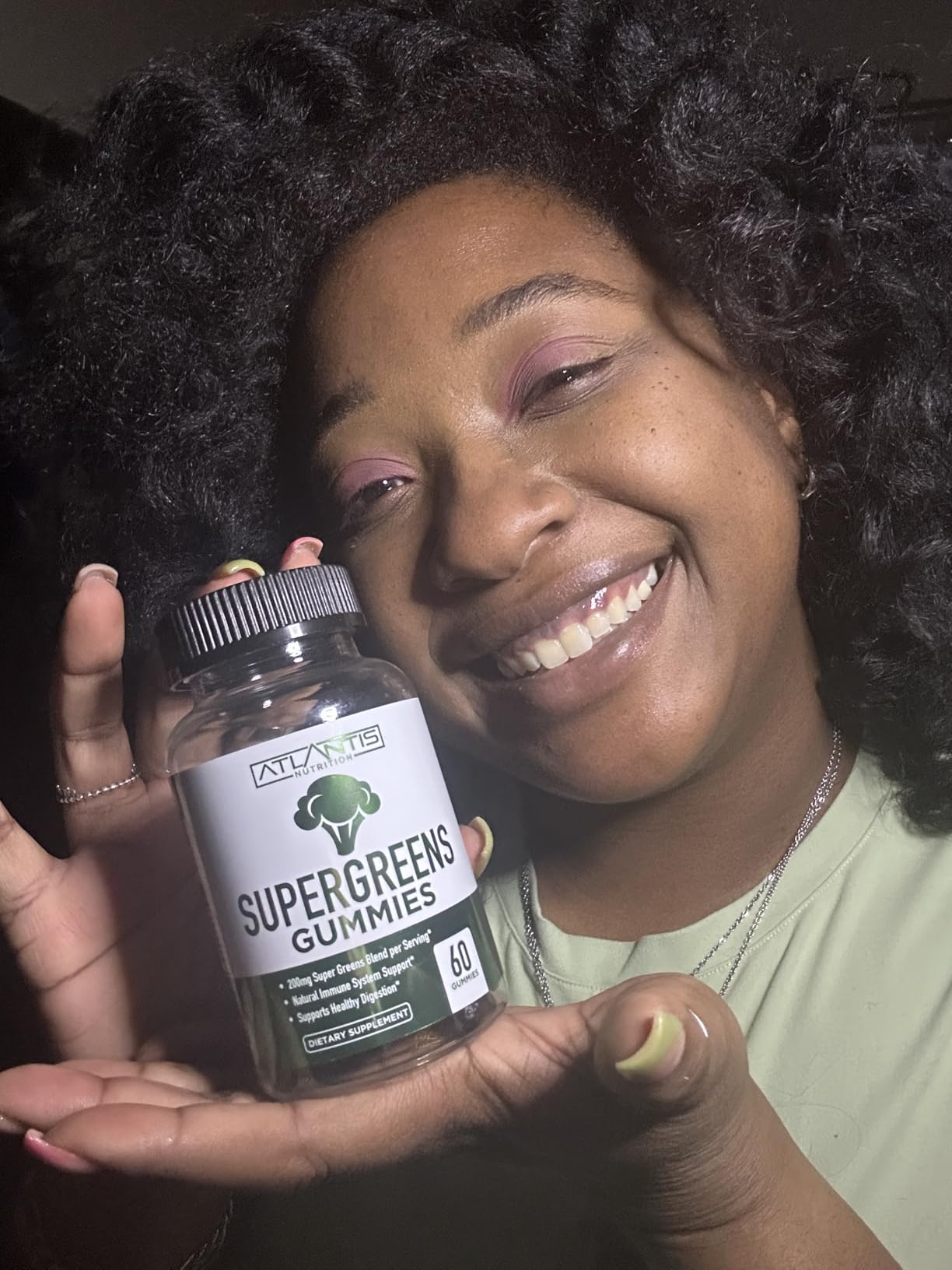 Atlantis Nutrition Supergreens Gummies - Daily Green Superfoods Supplement with Spinach, Broccoli, Moringa, Beet Root, Celery, Green Tea, & Acai for Immunity Support - Natural Raspberry Flavor, 60 cnt customer photo 1