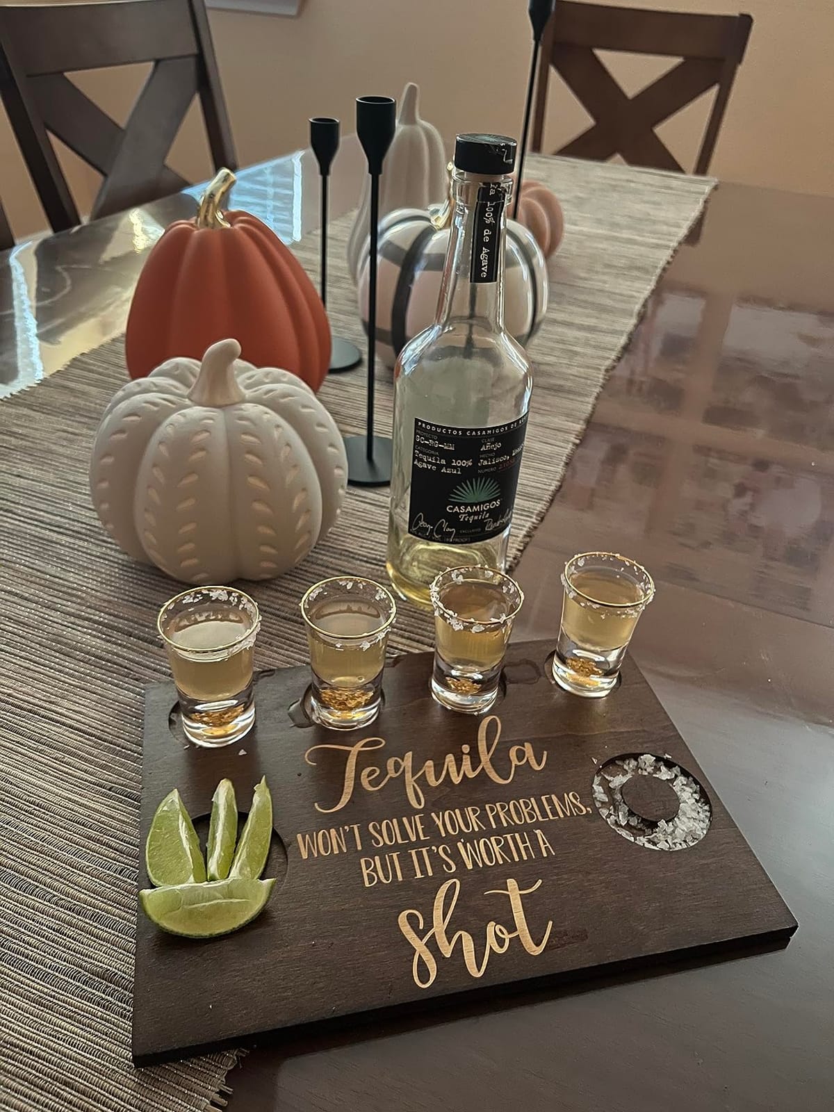 Huray Rayho Tequila Shot Board Wooden Serving Tray (Walnut-Colored) customer photo 1