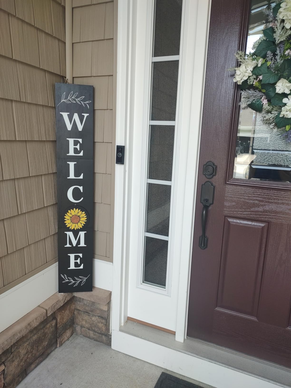 Perfnique Welcome sign for front porch standing, 47 x 7.9 Inch Wooden Leaner Sign with 10 Interchangeable Designed Icons, Seasonal Decor for Spring Easter Fall Christmas(Black) customer photo 1