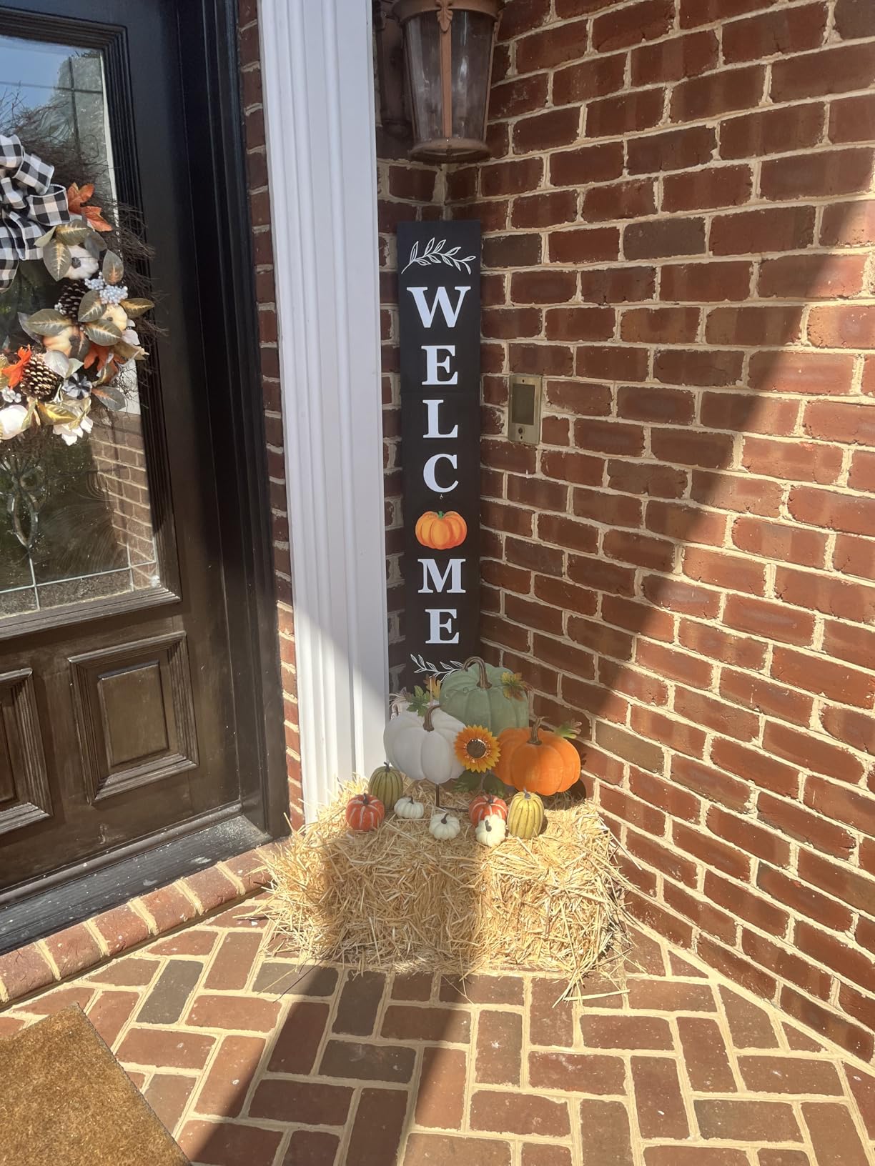 Perfnique Welcome sign for front porch standing, 47 x 7.9 Inch Wooden Leaner Sign with 10 Interchangeable Designed Icons, Seasonal Decor for Spring Easter Fall Christmas(Black) customer photo 2