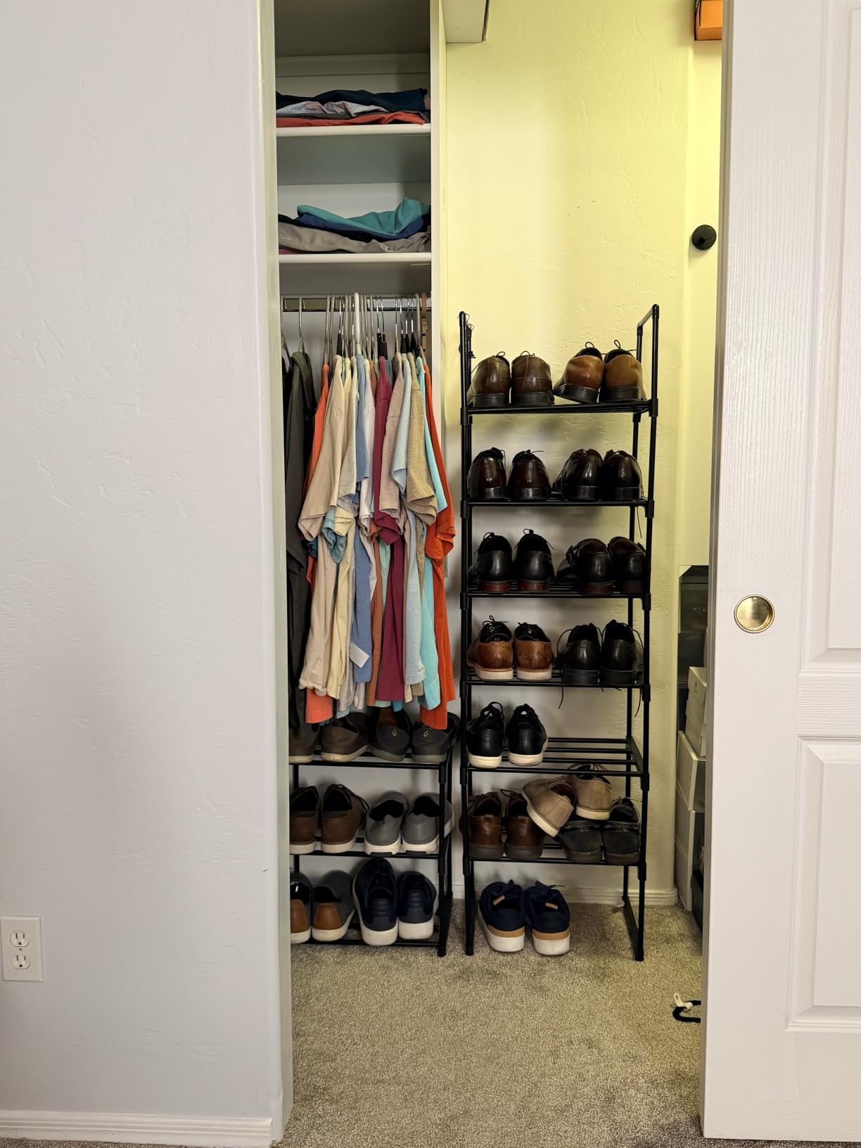Narrow Shoe Rack 10 Tiers Tall Shoe Rack for Entryway Closet 20 24 Pairs Shoe & Boots Organizer Storage Shelf Durable Black Metal Stackable Shoe Cabinet with Hooks, 17.1D x 11.8W x 78.7H in customer photo 1
