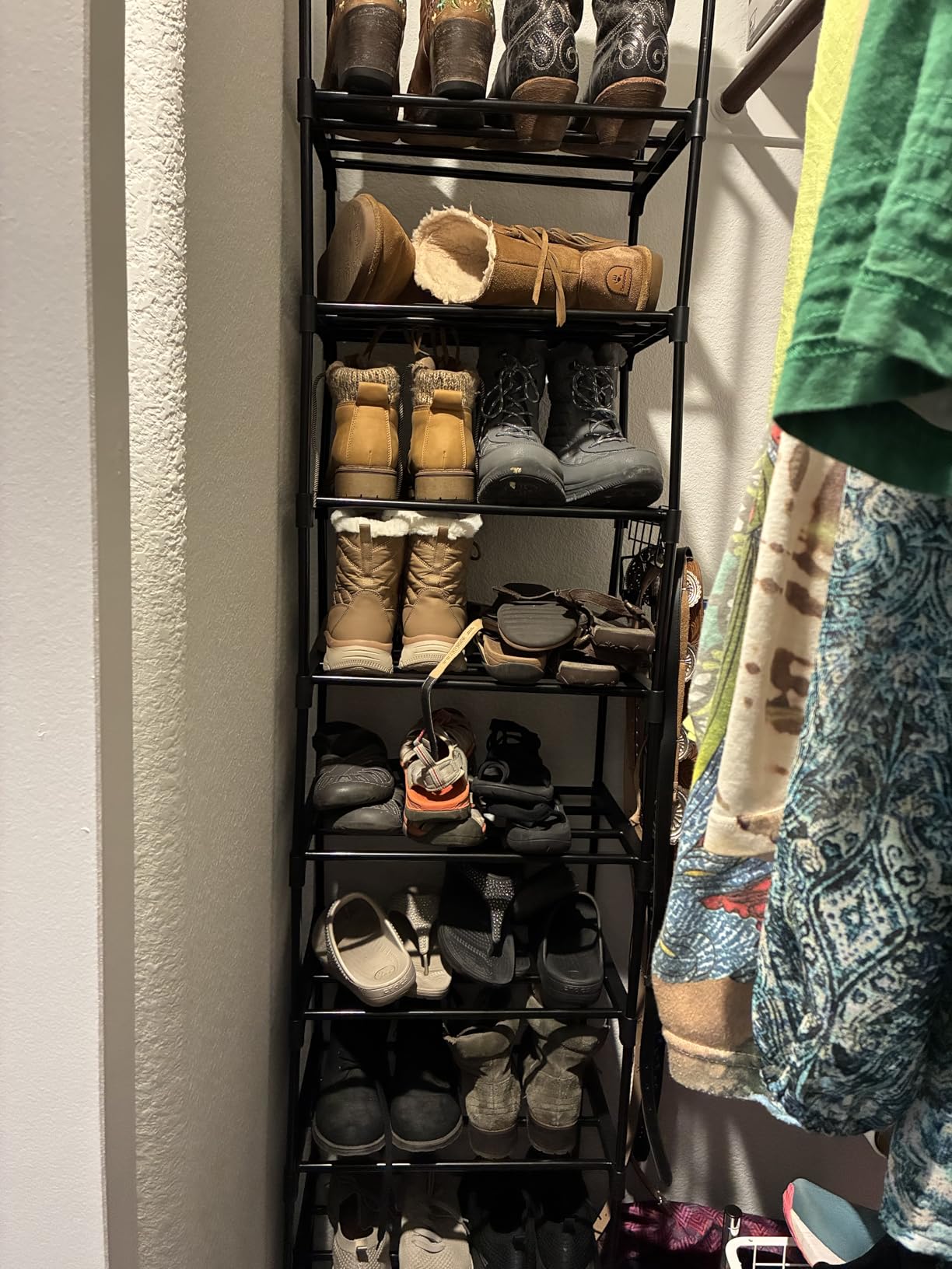 Narrow Shoe Rack 10 Tiers Tall Shoe Rack for Entryway Closet 20 24 Pairs Shoe & Boots Organizer Storage Shelf Durable Black Metal Stackable Shoe Cabinet with Hooks, 17.1D x 11.8W x 78.7H in customer photo 2