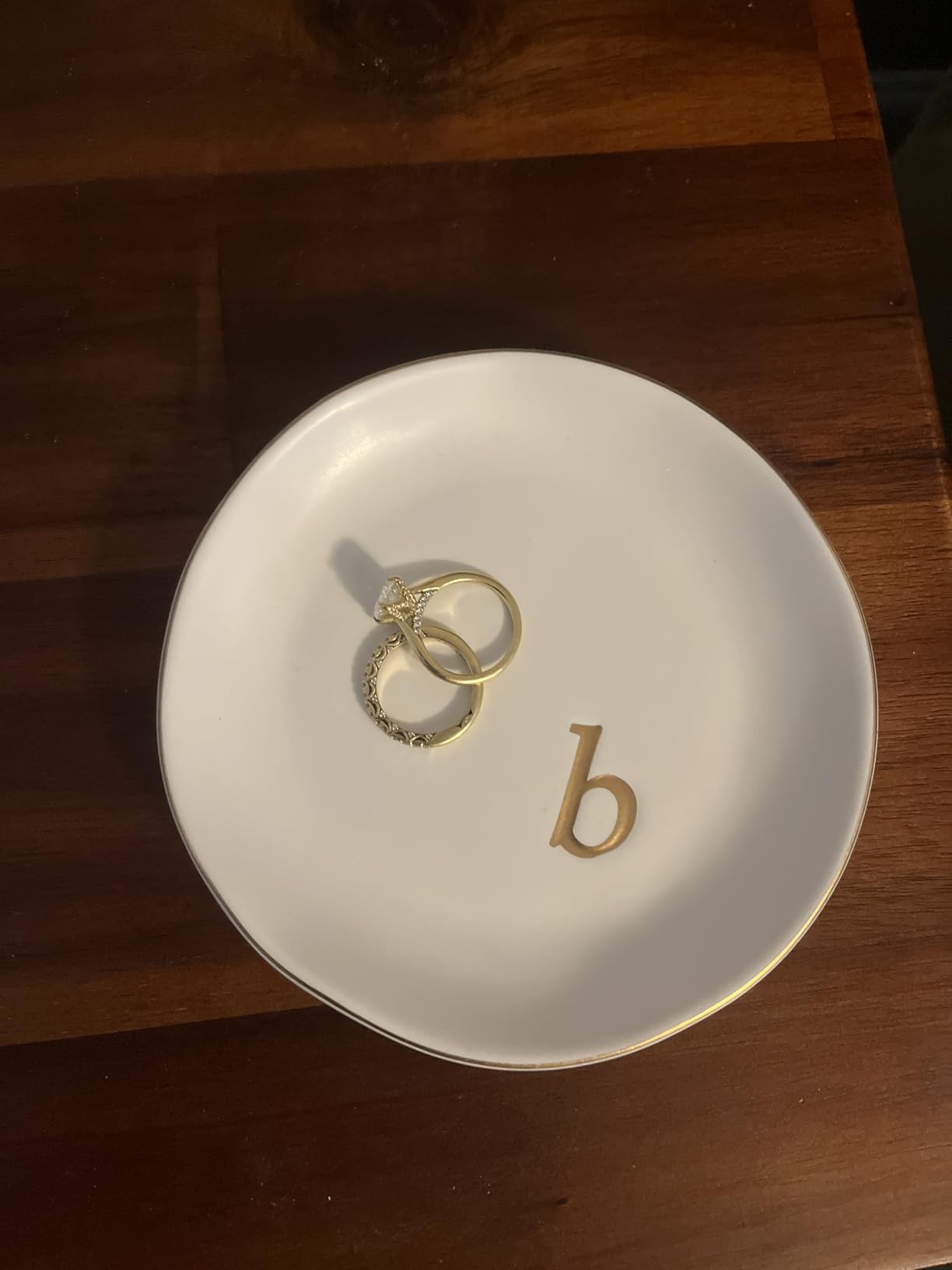 COLLECTIVE HOME Ceramic Jewelry Tray, Trinket Dish, Gifts for Women (M) | Mother's Day, Birthday, Christmas, Engagement Gifts, Vanity, Nightstand Decor, Embossed Gold Monogram Ring Dish with Gift Box customer photo 1