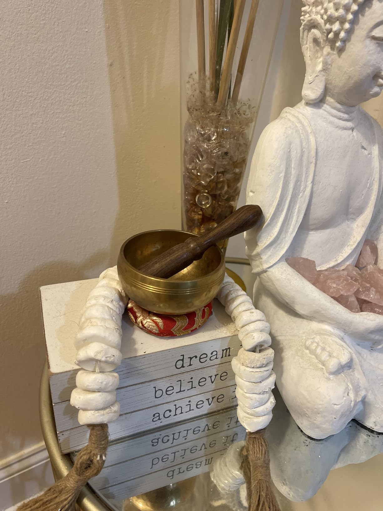 Premium Tibetan Singing Bowl Set - Authentic Handcrafted Mindfulness Meditation Holistic Sound 7 Chakra Healing Gift by Himalayan Bazaar (3 Inch, Gold) customer photo 1