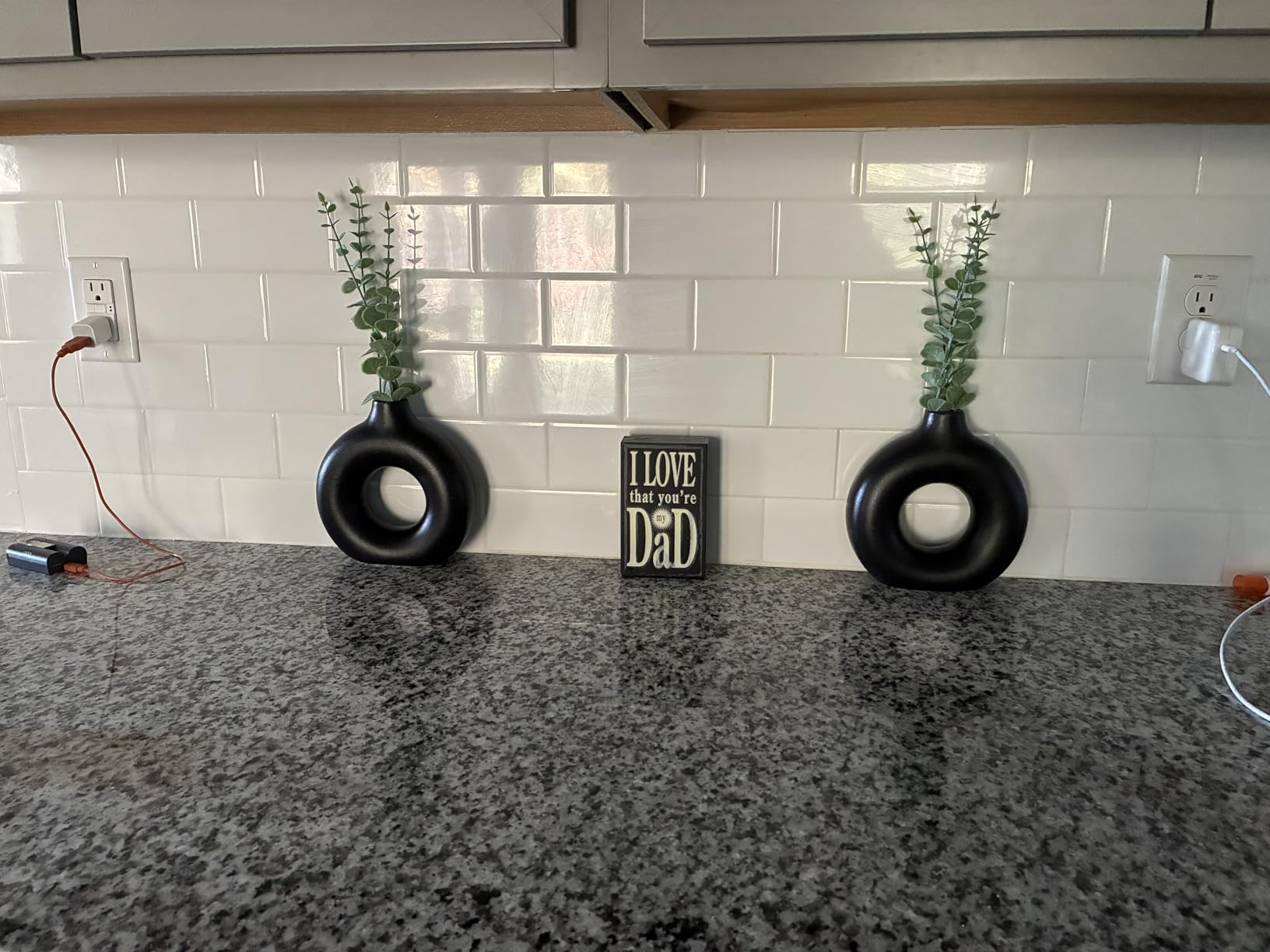 CEMABT Black Donut Vase Hollow Ceramic Vase for Flowers Handmade Minimalist Boho ins Style Modern Home Decor for Wedding Dinner Table Party Living Room Office Bedroom(M customer photo 2