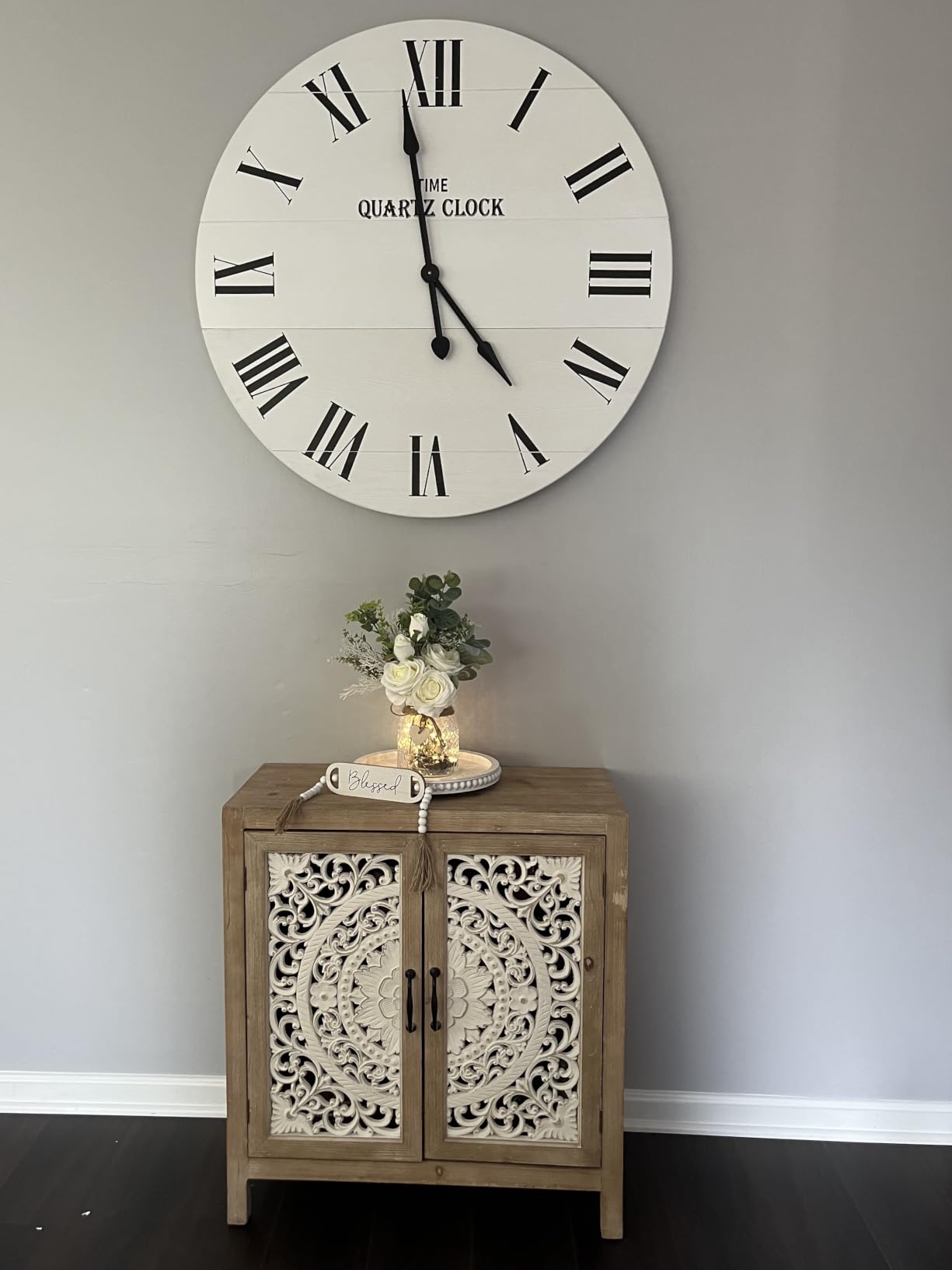 HPC Decor 12in Round Wood Tray - White, Distressed, Farmhouse Rustic - Decorative Tray for Living Room, Coffee Table, Kitchen Table or Farmhouse Serving Tray customer photo 1