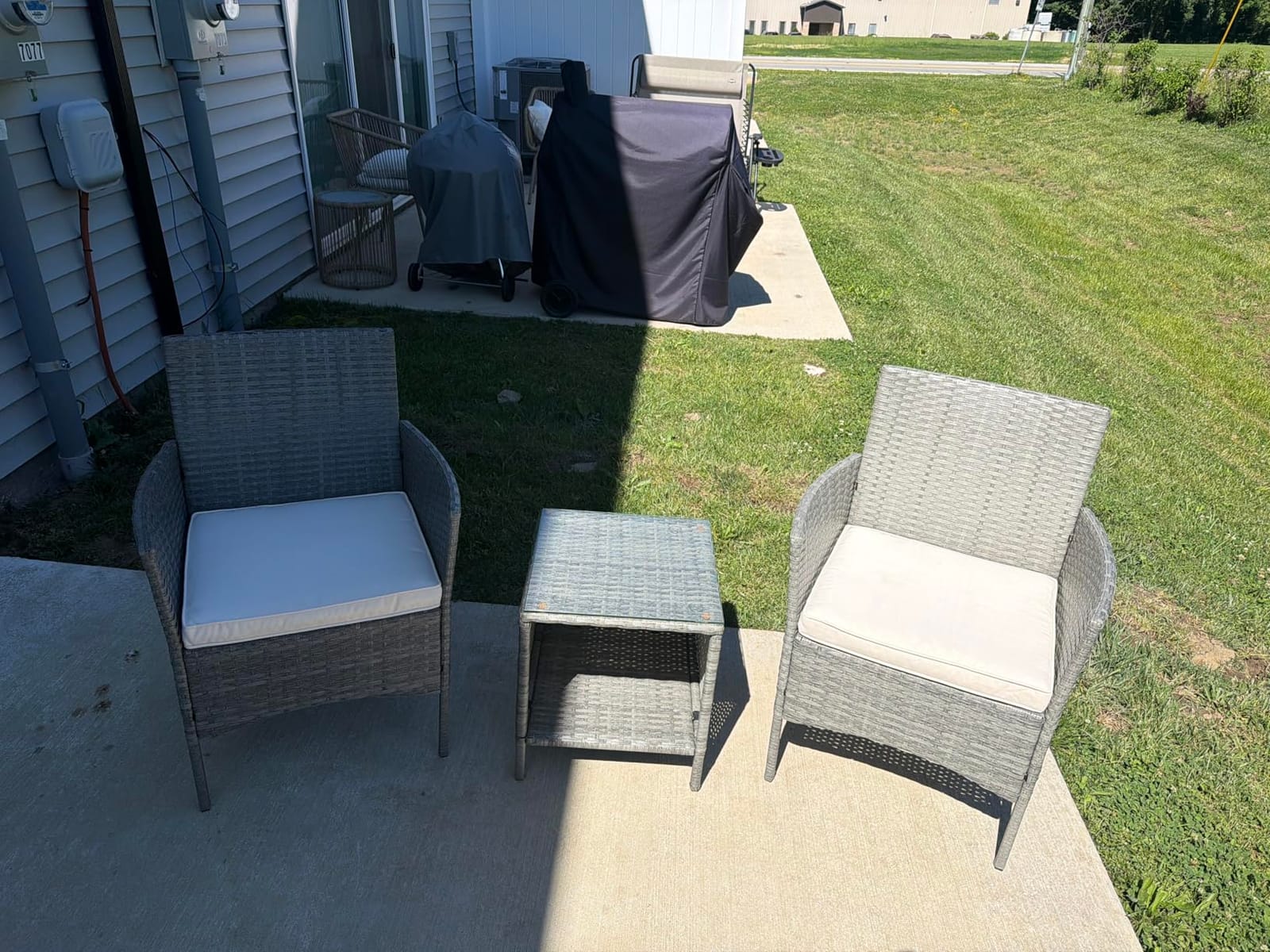 Best Choice Products 3-Piece Outdoor Wicker Conversation Bistro Set, Space Saving Patio Furniture for Garden w/Side Table - Gray/Black customer photo 2