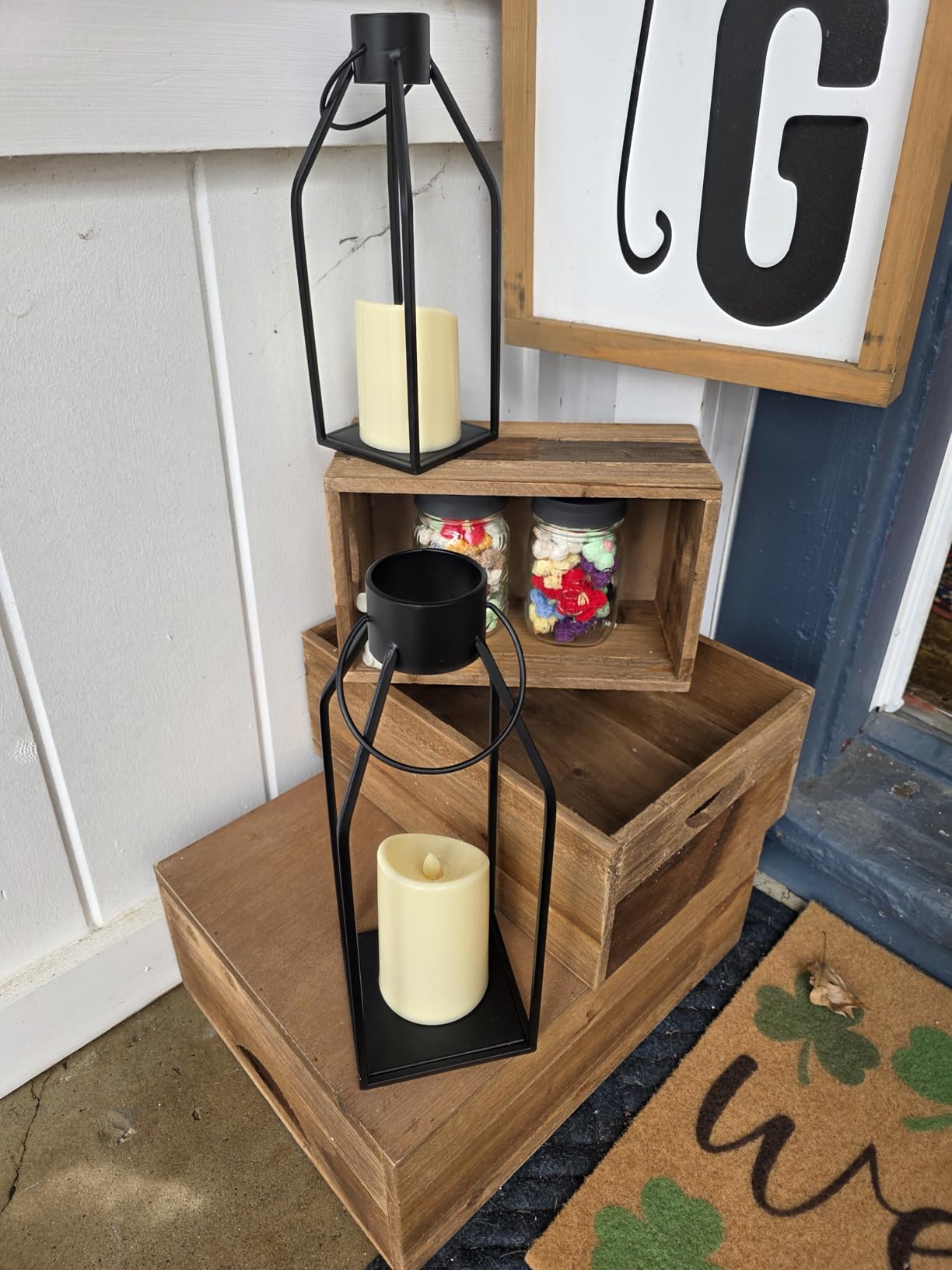 HPC Decor Modern Farmhouse Lanterrn Decor- Black Metal Candle for Summer Night- Lanterns w/Timer Flickering Candles for Living Room,Home,Indoor, Outdoor,Table,Fireplace Mantle Décor customer photo 2