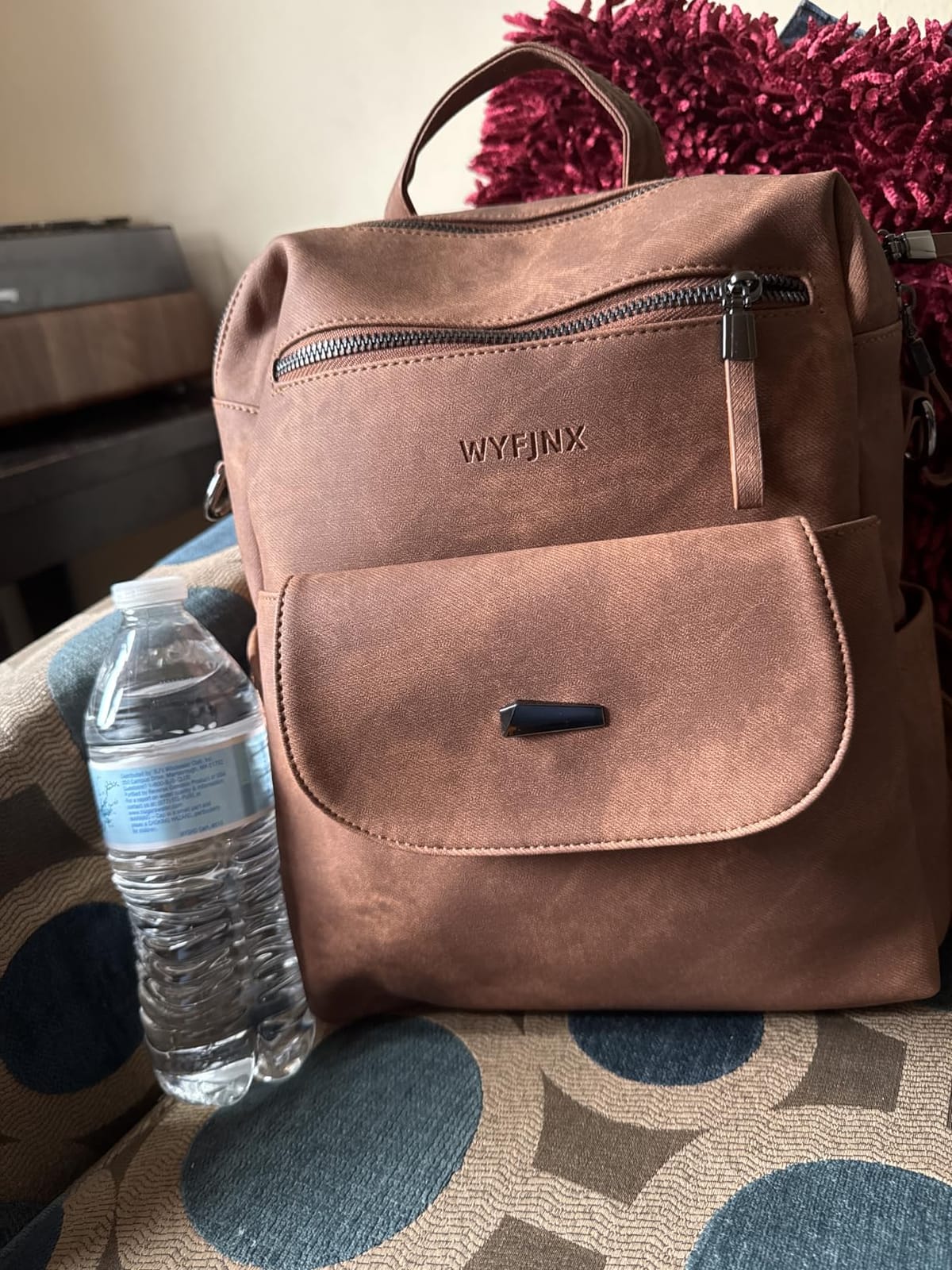 WYFJNX PU Leather Small Backpack Purse for Women Ladies Brown customer photo 2