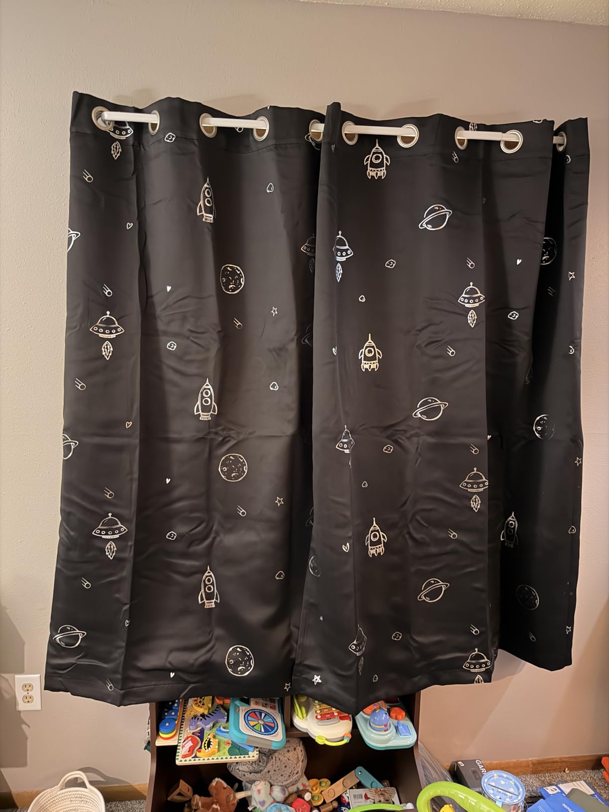 Vangao Grey Blackout Kids Curtains for Boys Space Theme 63 Inches 2 Panels customer photo 1