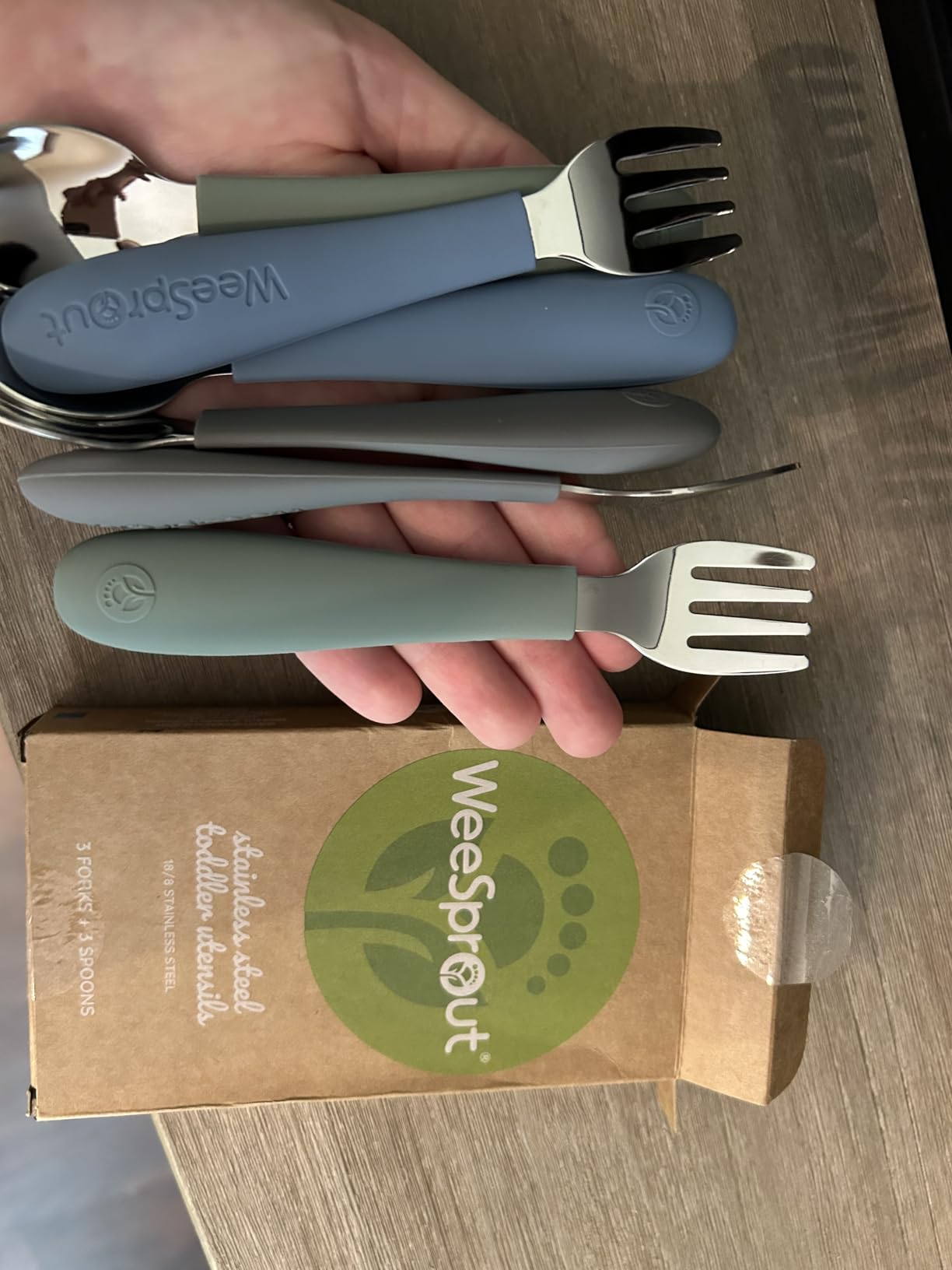 WeeSprout Toddler Utensils, 3 Forks & 3 Spoons, 18/8 Stainless Steel & Food Grade Silicone, Thick Easy-Grip Handles, Perfect Length For New Self Feeders, Gentle On Gums & Teeth, Dishwasher Safe customer photo 2
