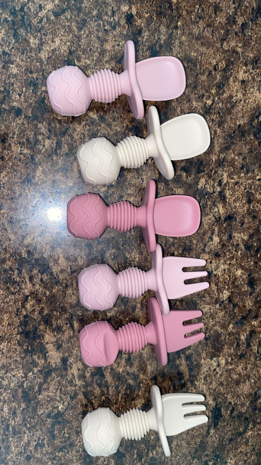 PandaEar 6 Pack Silicone Baby Spoons and Fork Feeding Set- Anti-Choke First Self Feeding Utensils for Baby Led Weaning Ages 3 Months (Tan,Walnut&Grey) customer photo 2