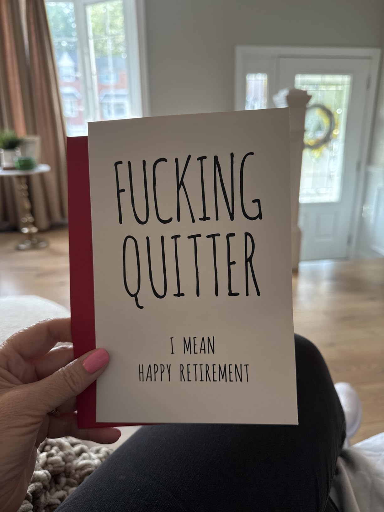 Ogeby Funny Retirement Card for Coworker Colleague Friend, Humor Retiring Card Gift for Him Her, Quitter I Mean Happy Retirement customer photo 2