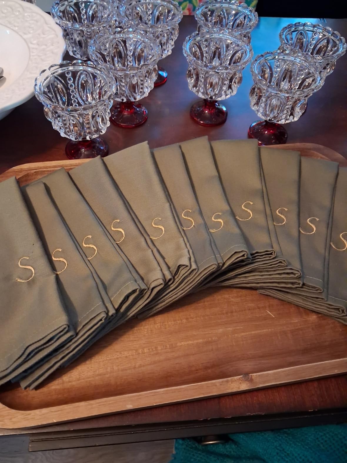 Ruvanti Cloth Napkins Set of 12, Cotton Enrich 18”x18” - Martini Olive customer photo 2