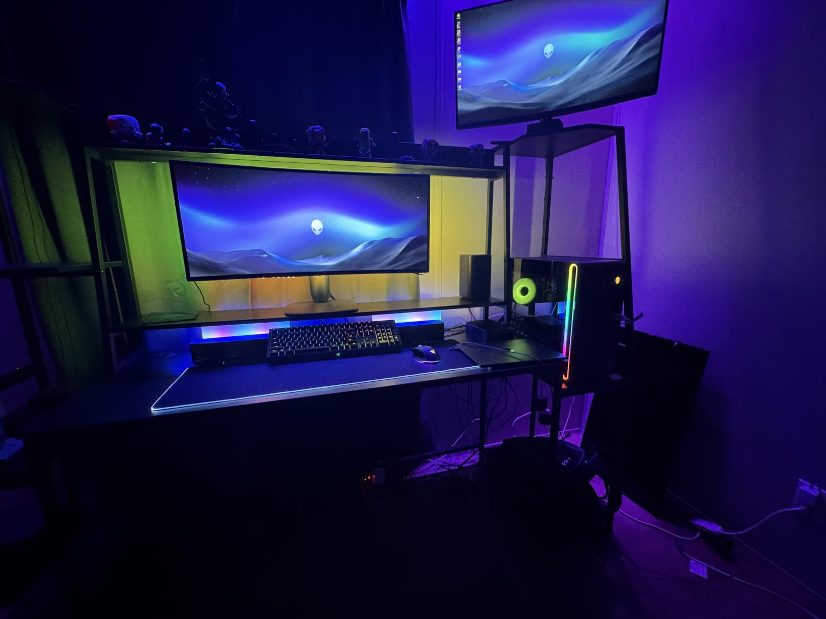 SEDETA 79'' Gaming Desk with LED Lights, Hutch and Storage Shelves, Black customer photo 1