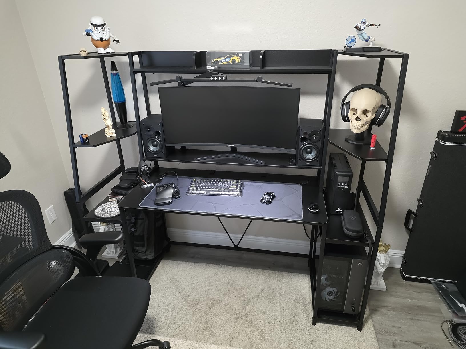 SEDETA 79'' Gaming Desk with LED Lights, Hutch and Storage Shelves, Black customer photo 2