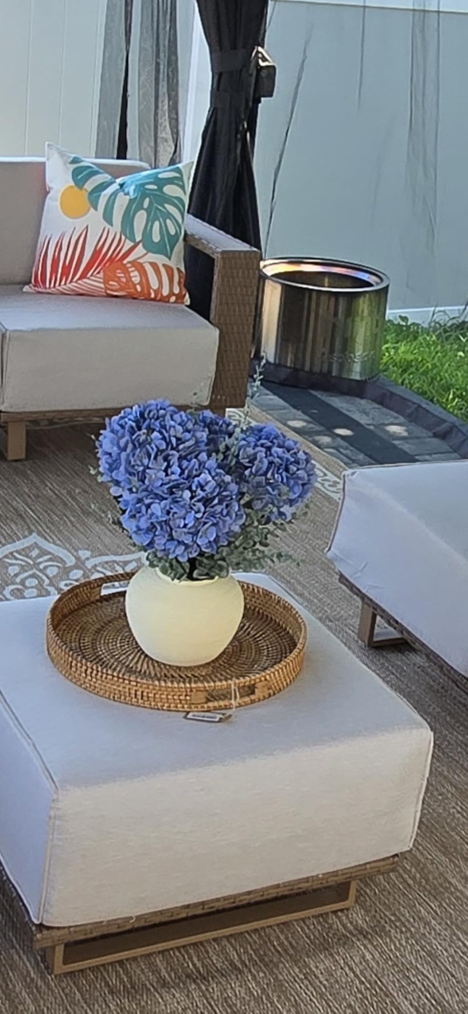 Coffee Table Tray Round Rattan Ottoman Tray Woven Serving Trays with Handles for Home and Kitchen Decorative White (Large 14 inch x 2.4 inch) customer photo 1