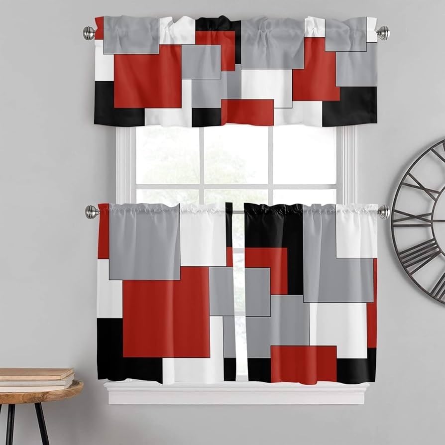 Kitchen Curtains Sets for Windows 52x36 Inch 3 Pack, Geometric customer photo 2