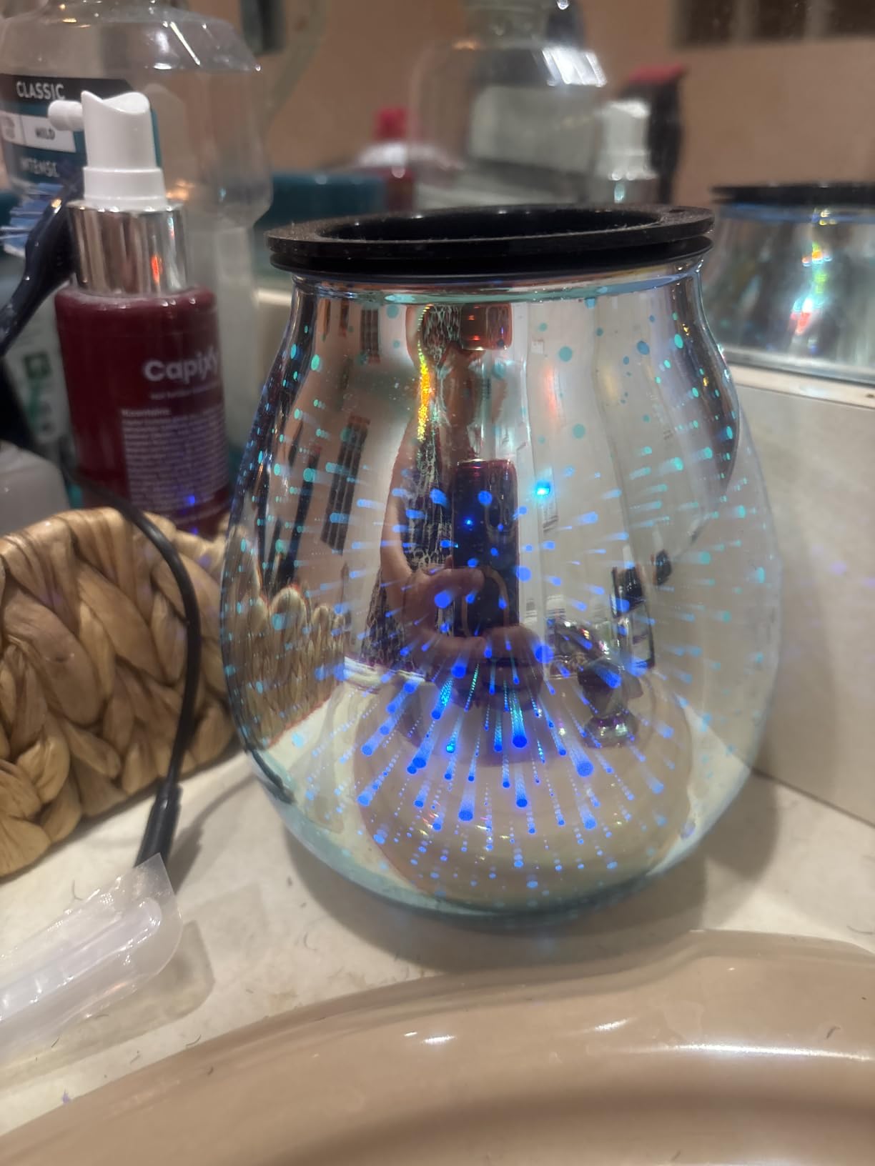 inrorans Glass Electric Wax Melt Warmer Oil Burner with Stable Heating PTC Reusable Silicone Tray 7 Colorful Changing Led Light Night Light Scent Warmer for Home Fragrance Warmers-Firework customer photo 1