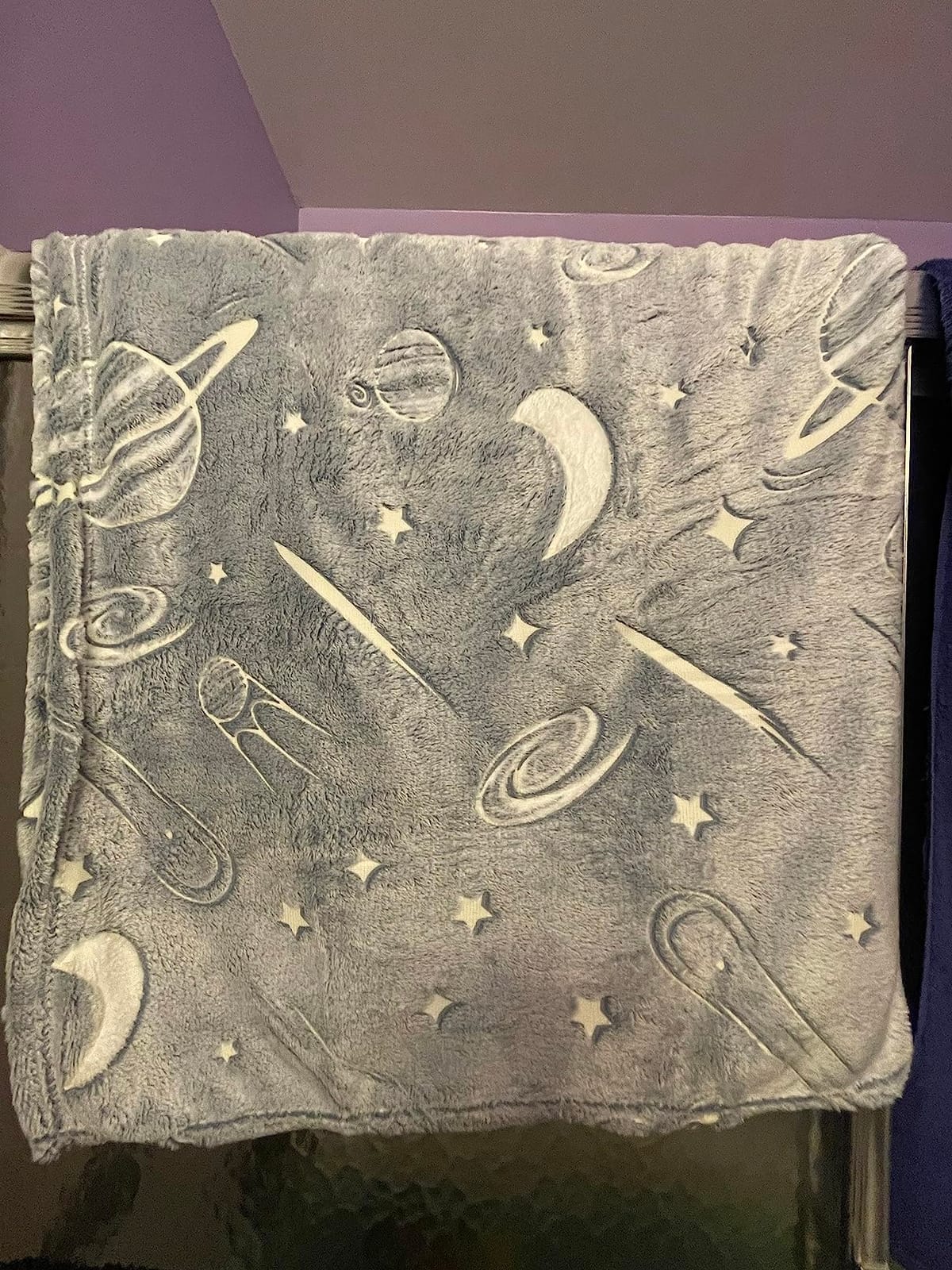 Inhand Glow in the Dark Stars Blanket for Girls Boys Cute Kids Throw Blanket Funny Space Blanket Room Decor Toys Birthday Gifts for 2 3 4 5 6 7 8 9 10 11 12 13 Years Old Girls or Boys (50''x60'' Grey) customer photo 1