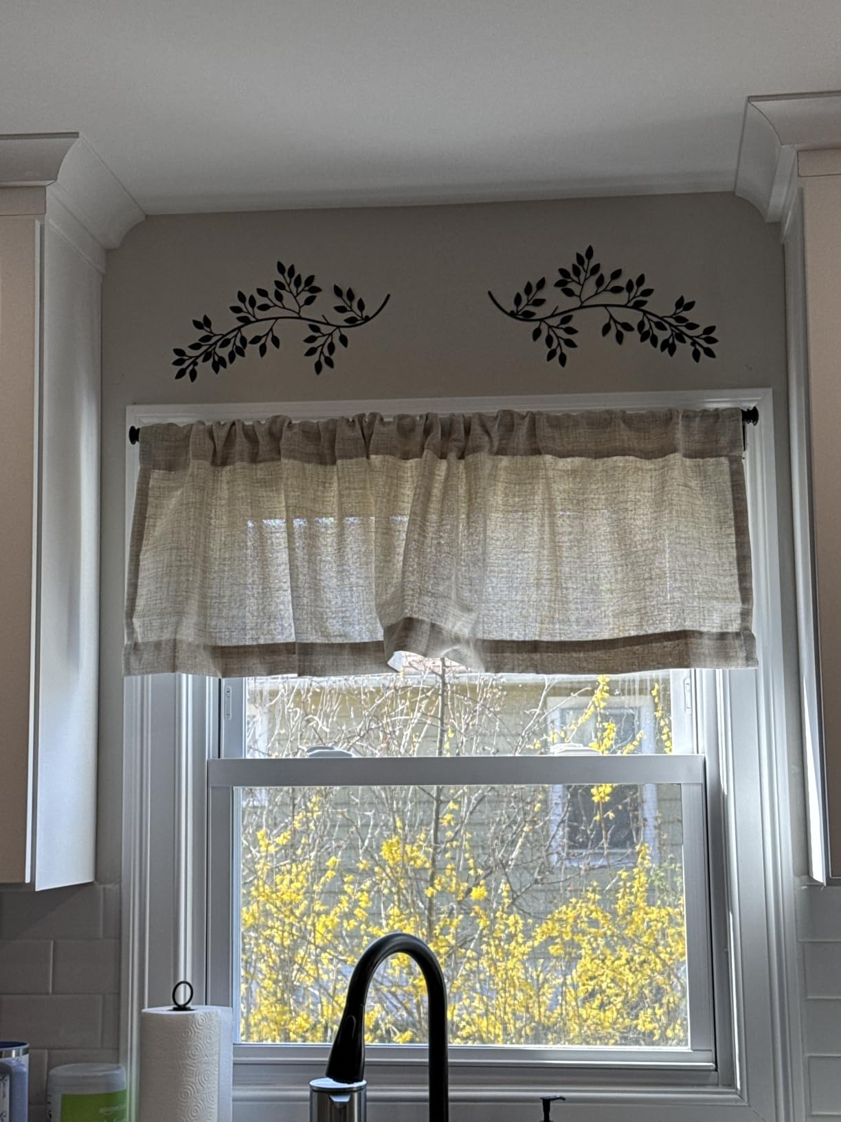 Oindec 2 Pack Farmhouse Faux Linen Valance Curtains, 54x15 inch, Natural customer photo 1
