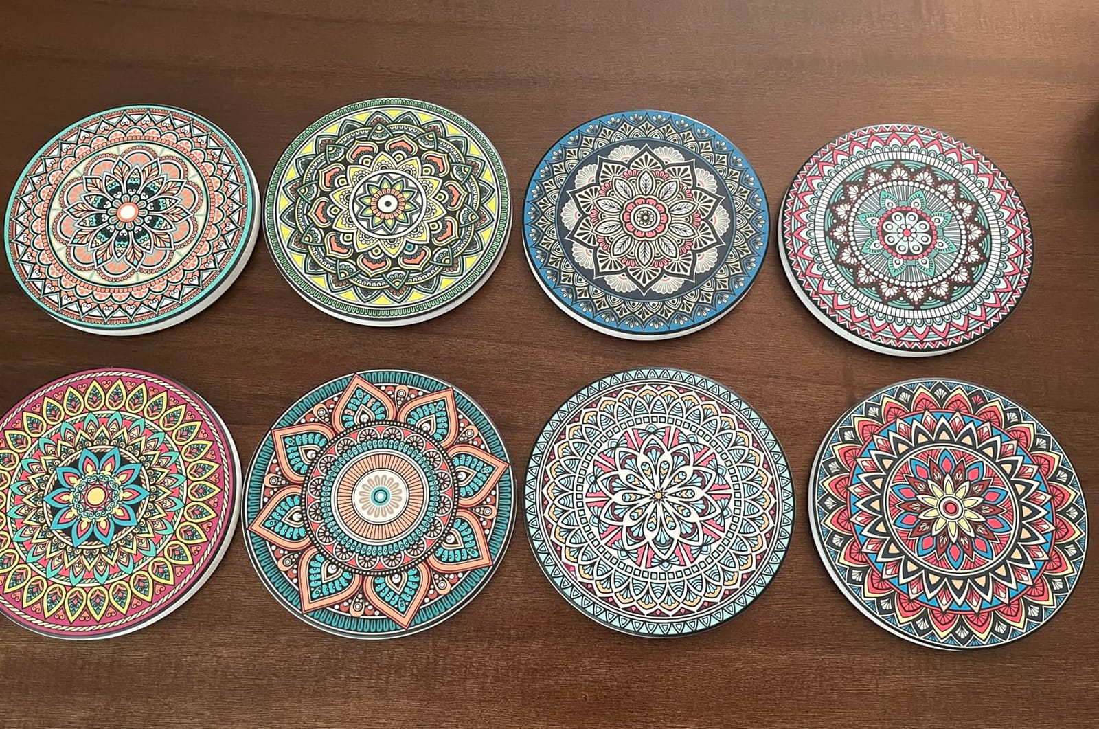 Mandala Drink Coasters with Holder - 8 Set Ceramic Boho Coaster for Drinks Absorbent with Cork Base and Black Holder - Coasters for Coffee Table Apartment Wooden Bar Mugs Glasses Cup Beer customer photo 1