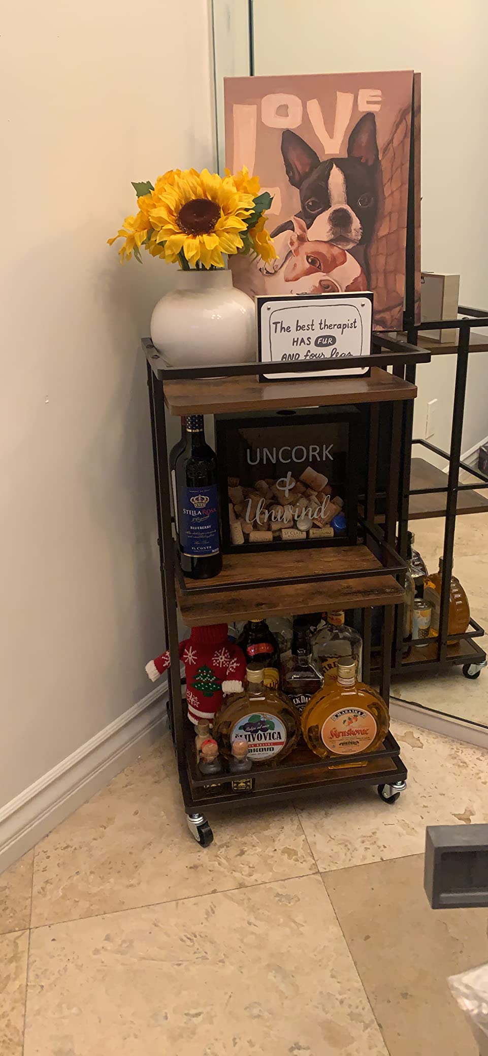 XYZLVSI Bar Cart, Home Bar Serving Cart, 3 Tier Kitchen Shelf with Wheels customer photo 2