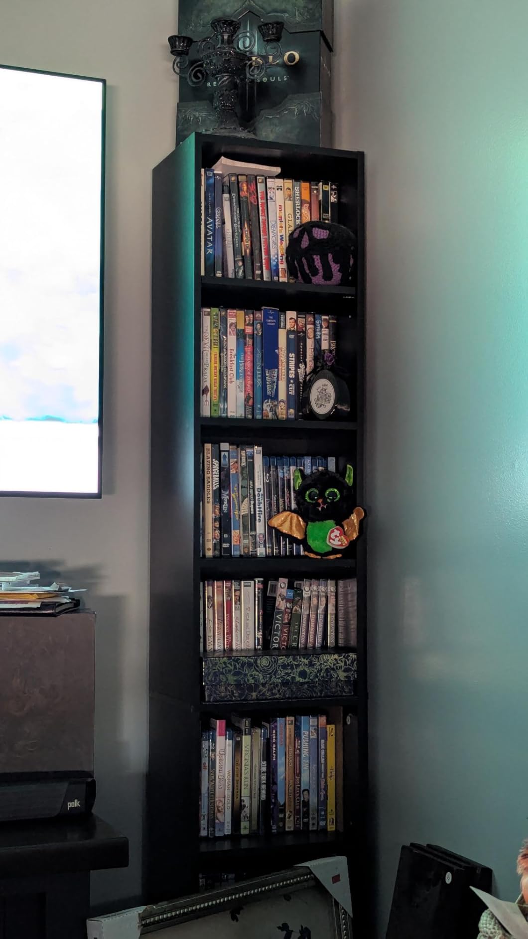 FOTOSOK Bookshelf Bookcase 8-Tier Narrow Bookshelf Tall CD Media Tower Rack customer photo 2