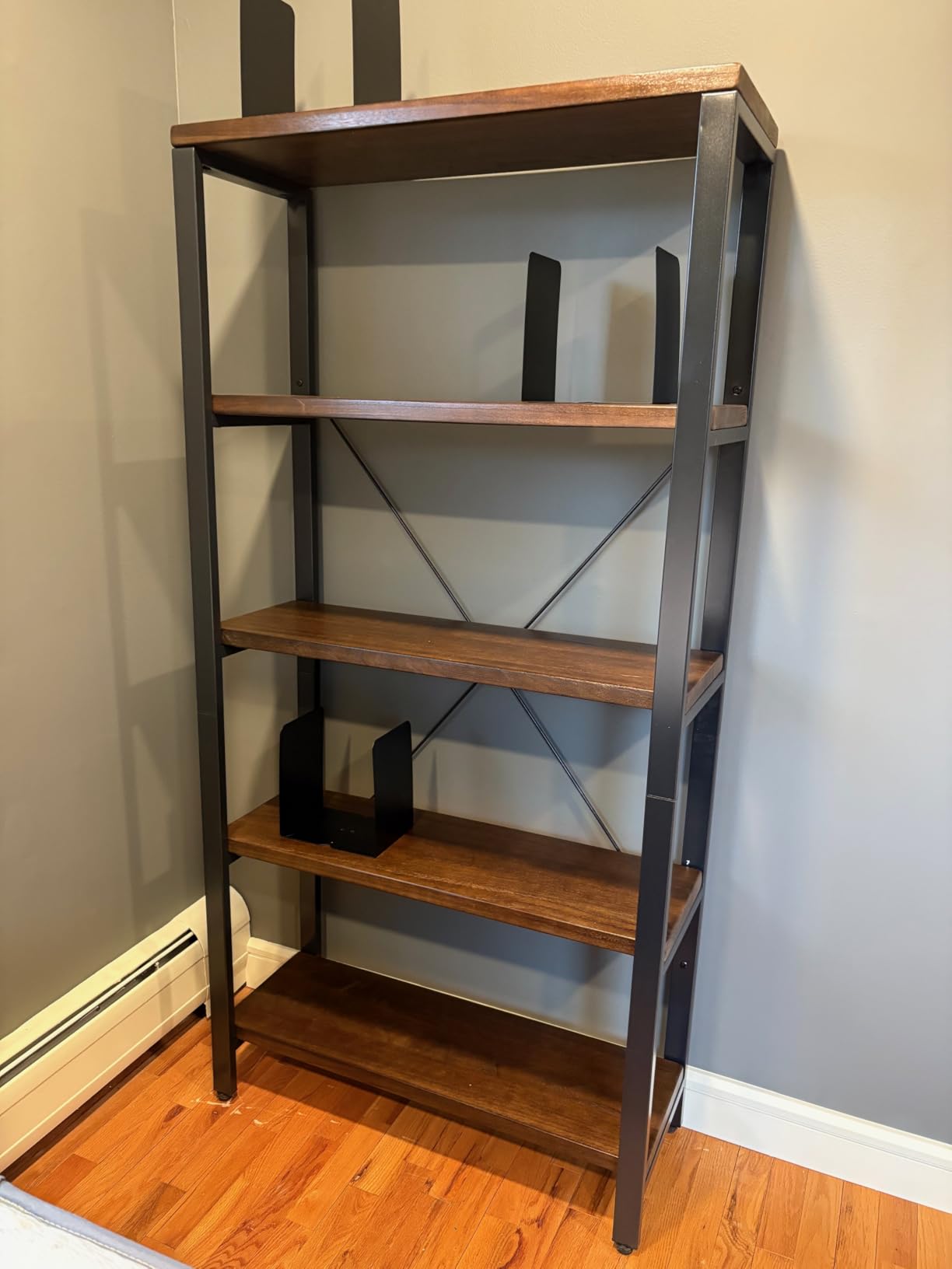 AY-AOYUAN 5-Tier Real Solid Wood Bookshelf, Industrial Metal Etagere customer photo 1