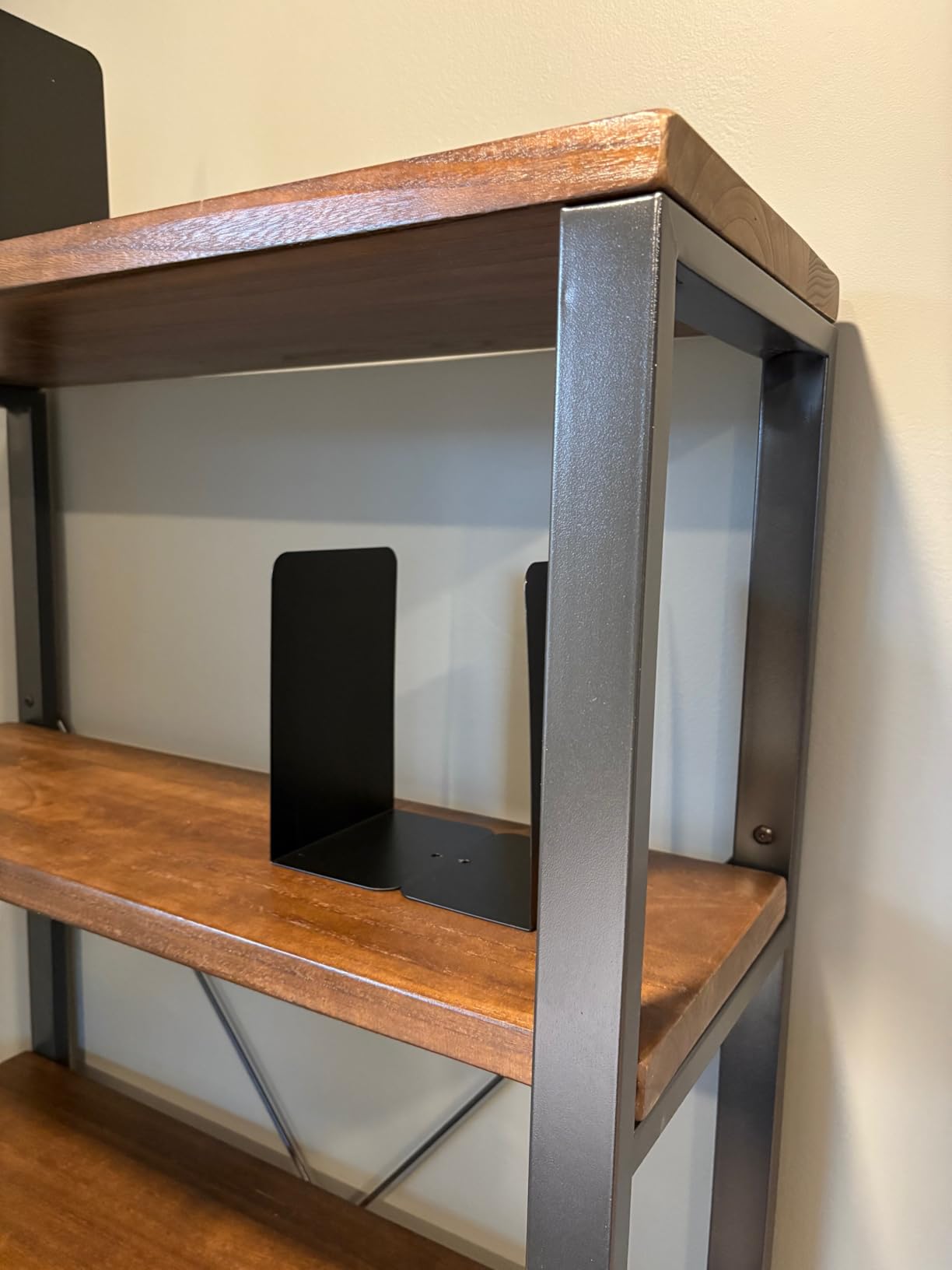 AY-AOYUAN 5-Tier Real Solid Wood Bookshelf, Industrial Metal Etagere customer photo 2
