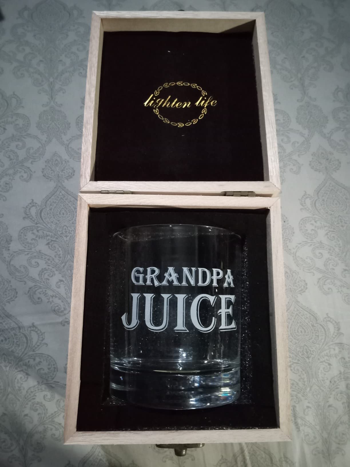 LIGHTEN LIFE Grandpa Juice Whiskey Glass 12 oz, Unique Gift in Valued Wooden Box, Funny Ideas for New Grandpa, Birthday from Grandson, Granddaughter customer photo 1