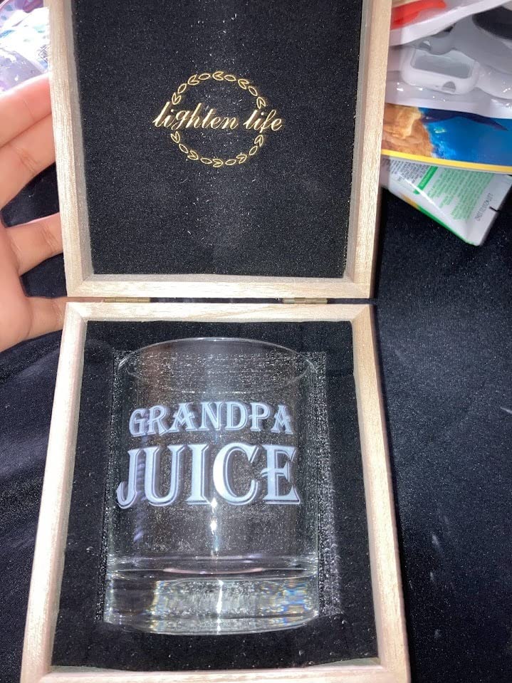 LIGHTEN LIFE Grandpa Juice Whiskey Glass 12 oz, Unique Gift in Valued Wooden Box, Funny Ideas for New Grandpa, Birthday from Grandson, Granddaughter customer photo 2