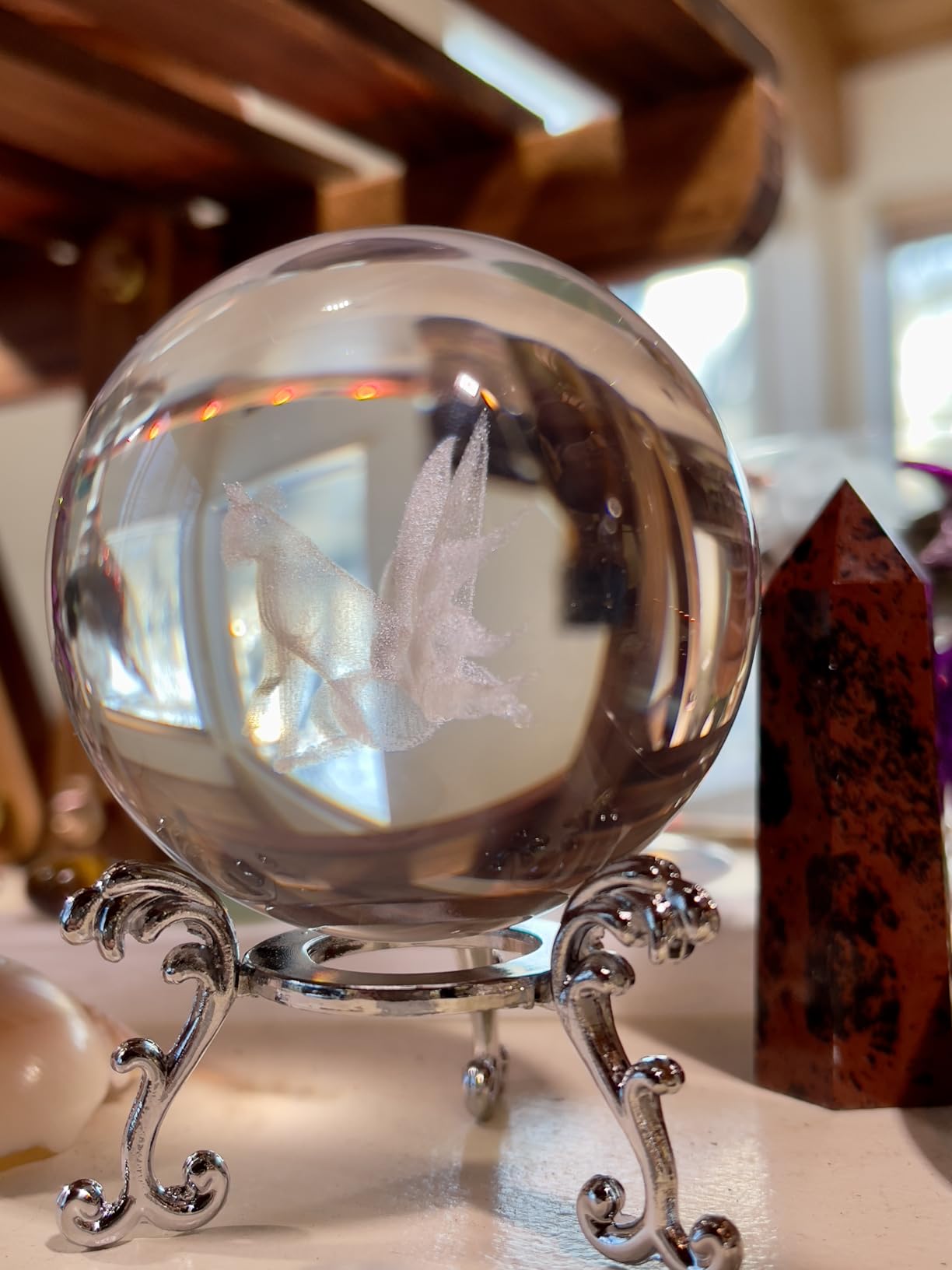 3D Engraved Eagle Crystal Ball Paperweight with Stand 60mm,Clear customer photo 1