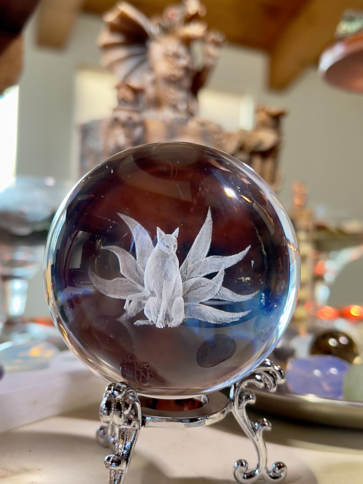 3D Engraved Eagle Crystal Ball Paperweight with Stand 60mm,Clear customer photo 2