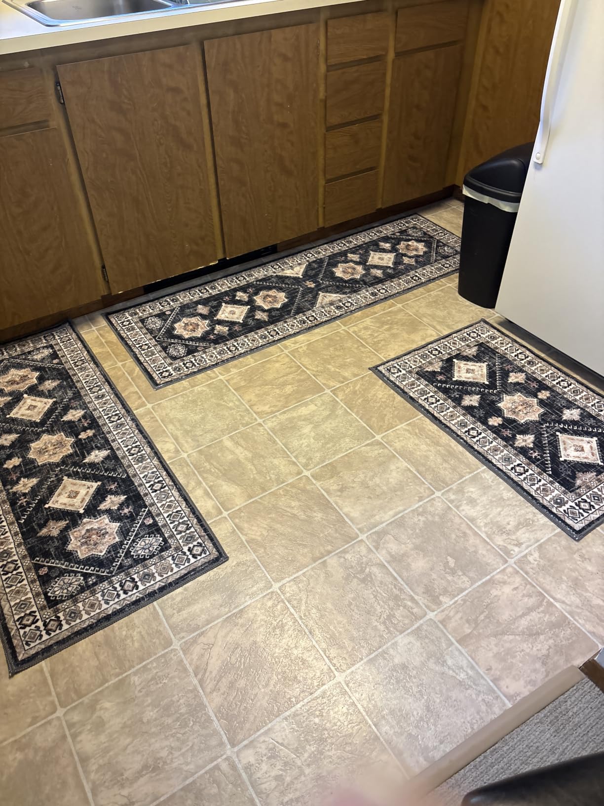 HEBE Boho Kitchen Rugs Set of 3, Non Slip Washable Kitchen Mats for Floor customer photo 2