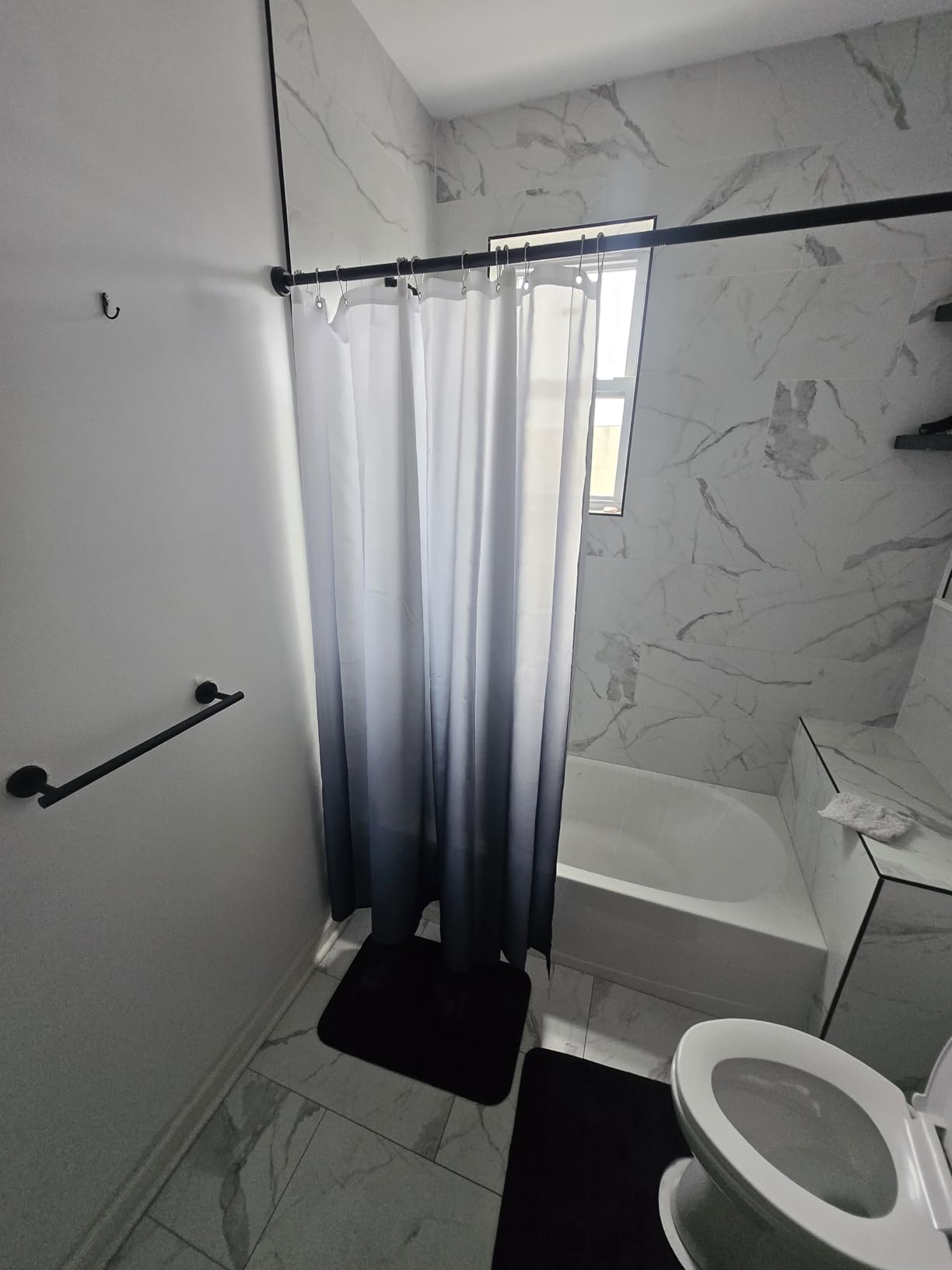 AmazerBath Shower Curtain, Cloth Ombre Black Shower Curtain Set with 12 Hooks, Washable Fabric Black and White Shower Curtain, Rustic Farmhouse Bathroom Shower Curtain, 72x72 Inches customer photo 1