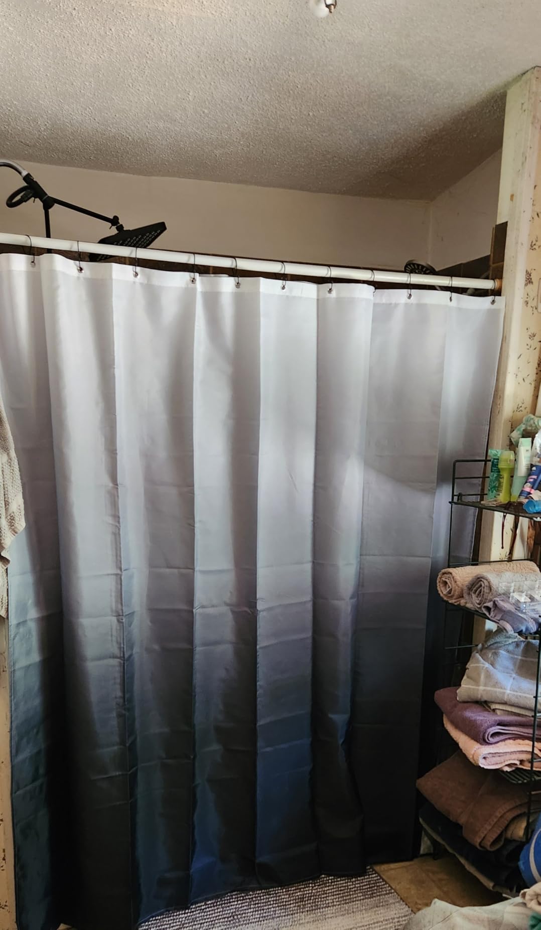 AmazerBath Shower Curtain, Cloth Ombre Black Shower Curtain Set with 12 Hooks, Washable Fabric Black and White Shower Curtain, Rustic Farmhouse Bathroom Shower Curtain, 72x72 Inches customer photo 2