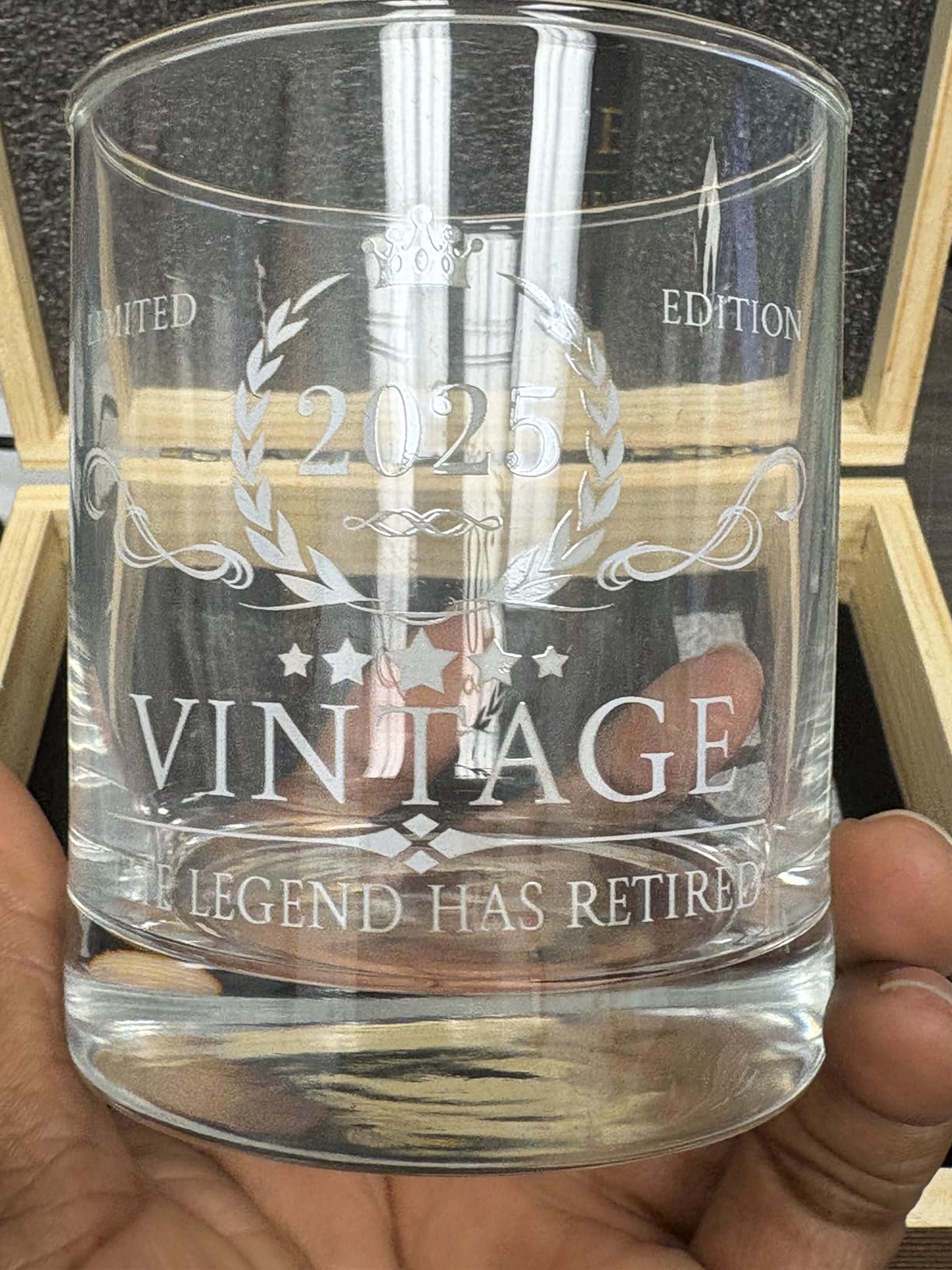 Retirement Gifts for Men Whiskey Glass Set - The Legend Has Retired 2026 - Retirement Party Decorations, Supplies - Gifts Ideas for Him, Dad, Husband, Friends - Wood Box & Whiskey Stones & Coaster customer photo 2