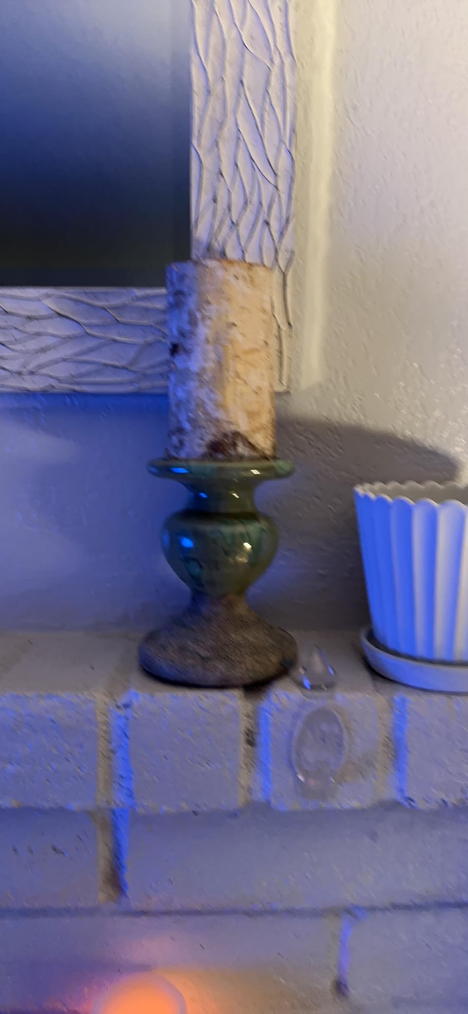 Creative Co-Op 2-Tone Sculptural Terracotta Pillar Candle Holder, Distressed Green customer photo 2