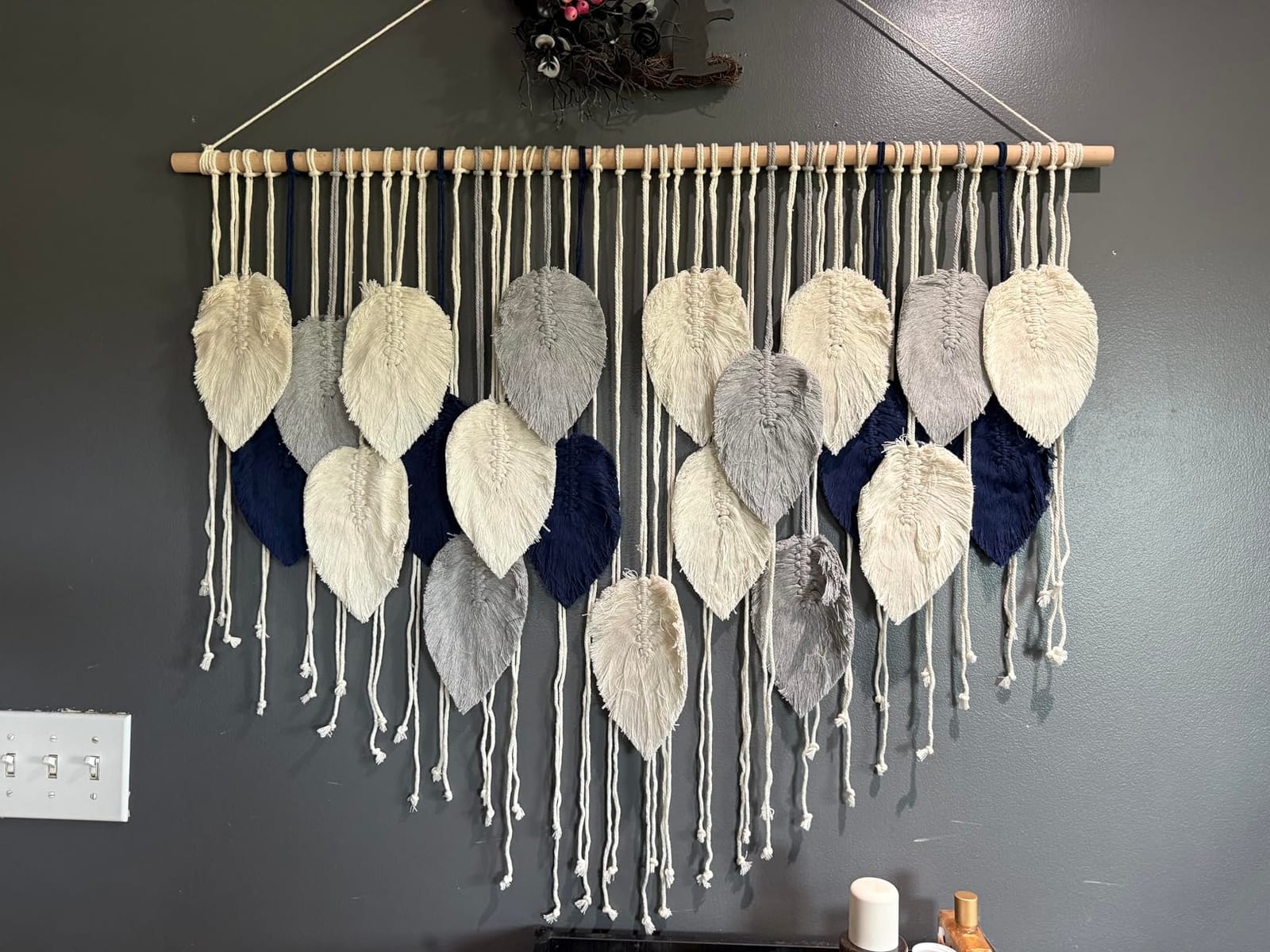 Weldomcor Macrame Wall Hanging Leaf Woven Tapestry Bohemian Chic Wall Hanging Feather Large Handmade Wall Art Decor for Bedroom Living Room Apartment Ornament, 39 inch customer photo 2