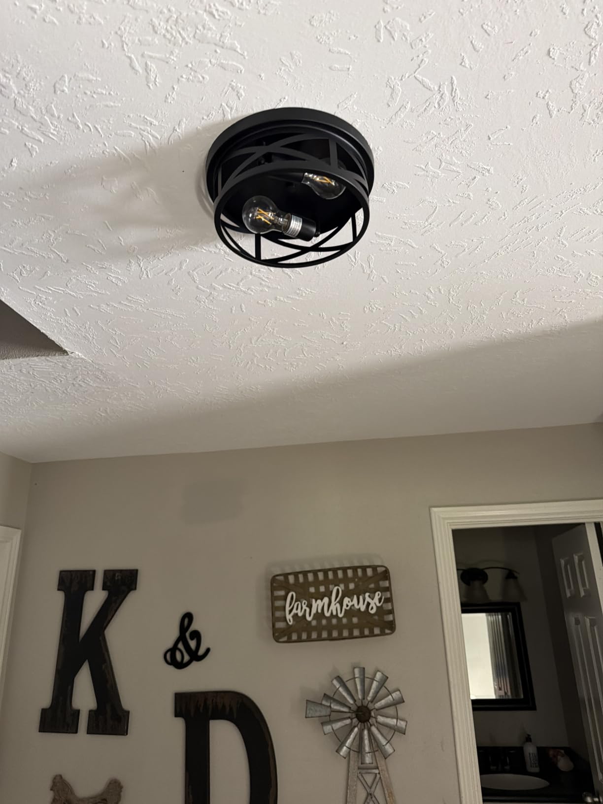 SKEJAO Flush Mount Ceiling Light Fixture,Black 2-Light Hallway Light Fixtures Ceiling,Light Fixtures Ceiling Mount for Farmhouse,Kitchen,Hall,Bedroom,Bathroom (2 Pack) customer photo 1
