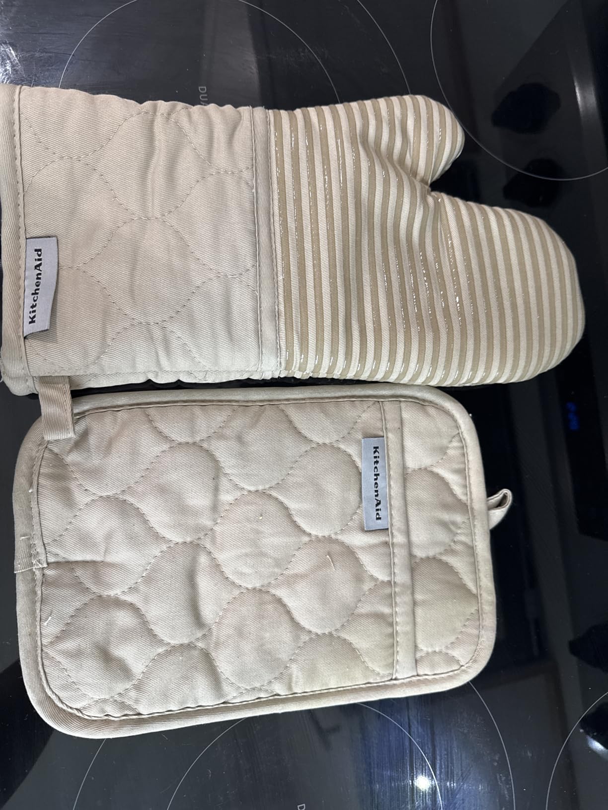 KITCHENAID Quilted Cotton Terry Cloth Oven Mitt, Pot Holder, Kitchen Towel 4-Pack Set, Heat Resistant, Silicone Grip, 16