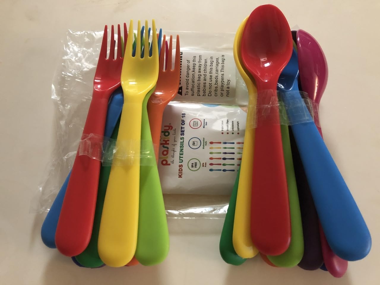 PLASKIDY Toddler Utensils Set of 18 Plastic Kids Utensils Forks and Spoons - BPA FREE/Dishwasher Safe Toddler Flatware Set Brightly Colored Children's Safe Silverewre Cutlery Set customer photo 1