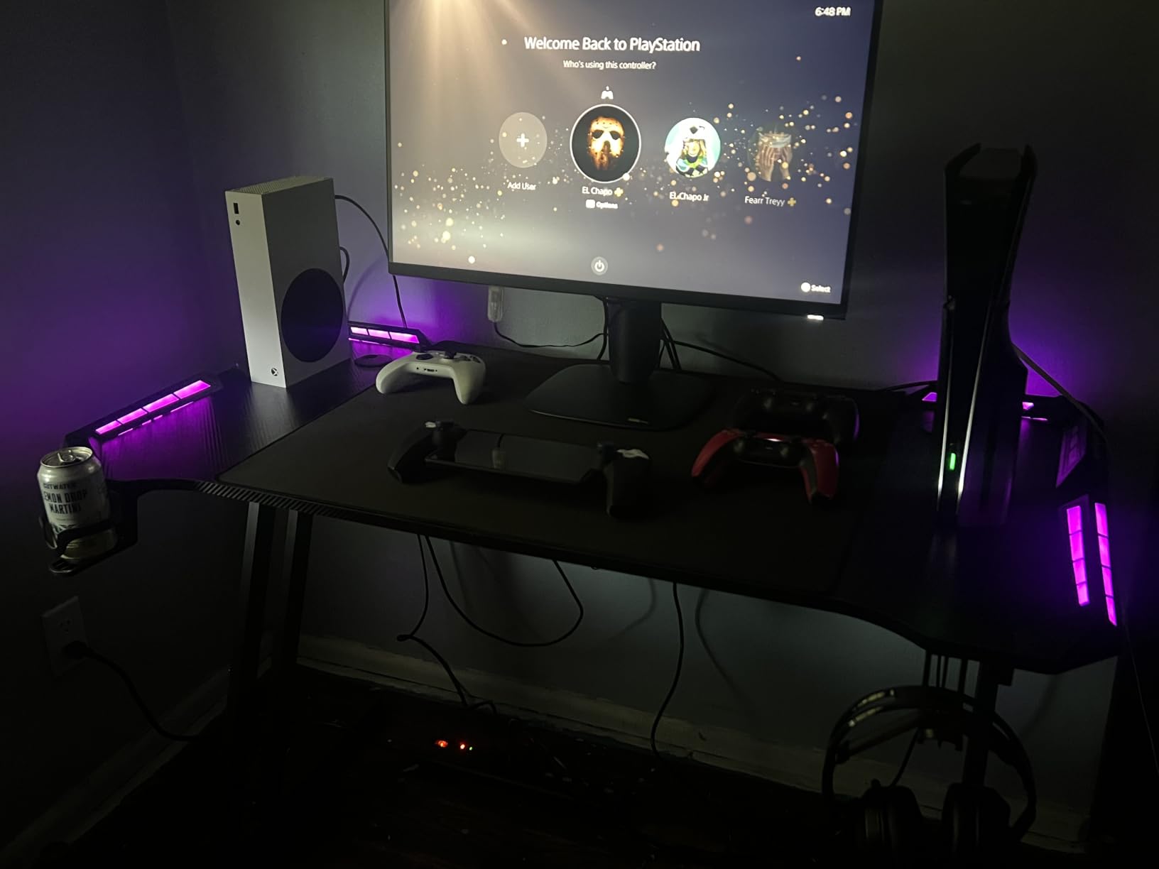 HLDIRECT 63 Inch Gaming Desk Z Shaped Carbon Fiber Computer Desk with LED customer photo 1