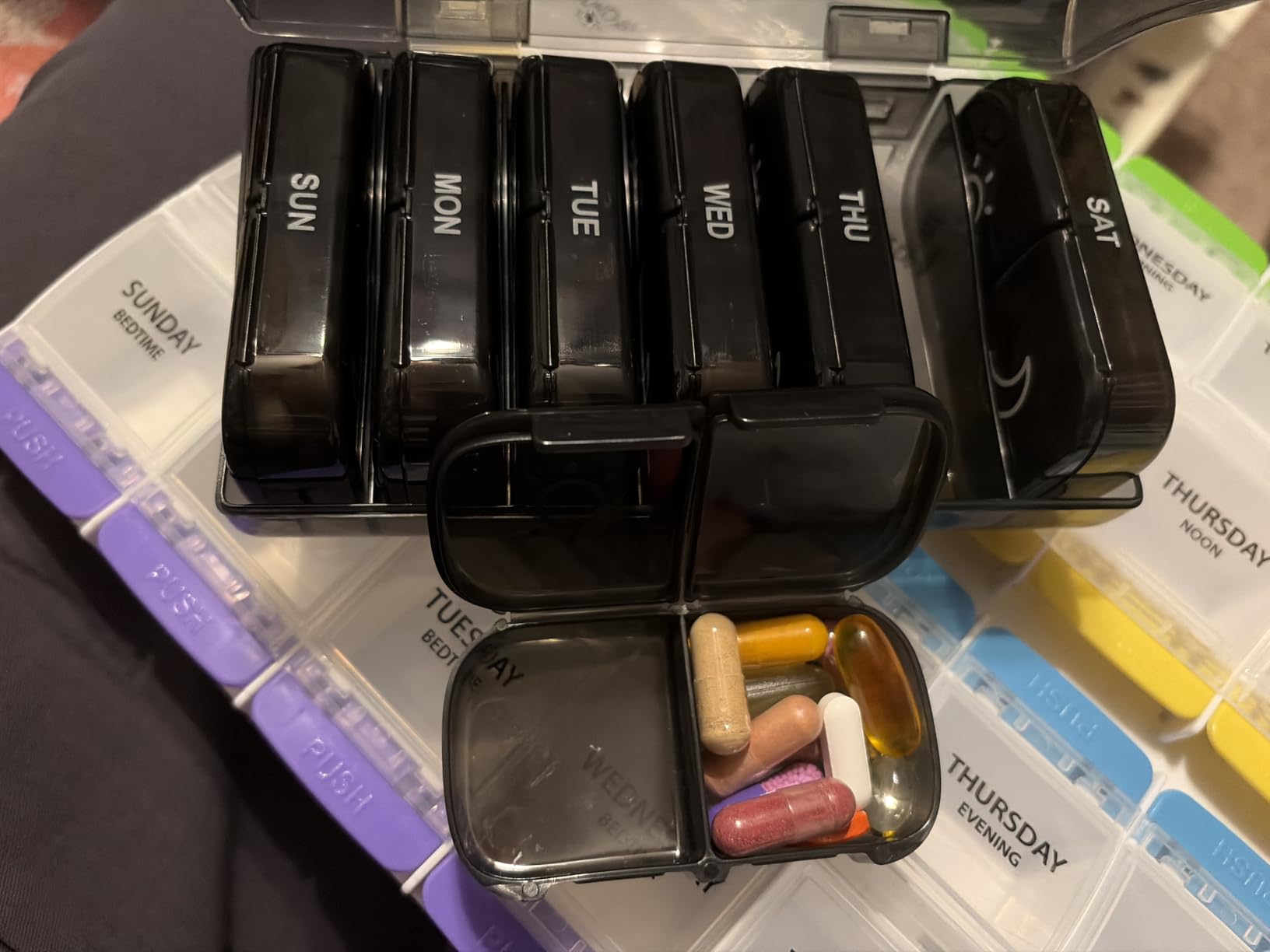 AUVON Weekly Pill Organizer 2 Times a Day, One-Side Large Opening, Easy-Use | AM PM Pill Case, XL Pill Box 7 Day, Travel Medication Organizer for Medication, Vitamins, Fish Oils, Supplements, Black customer photo 2