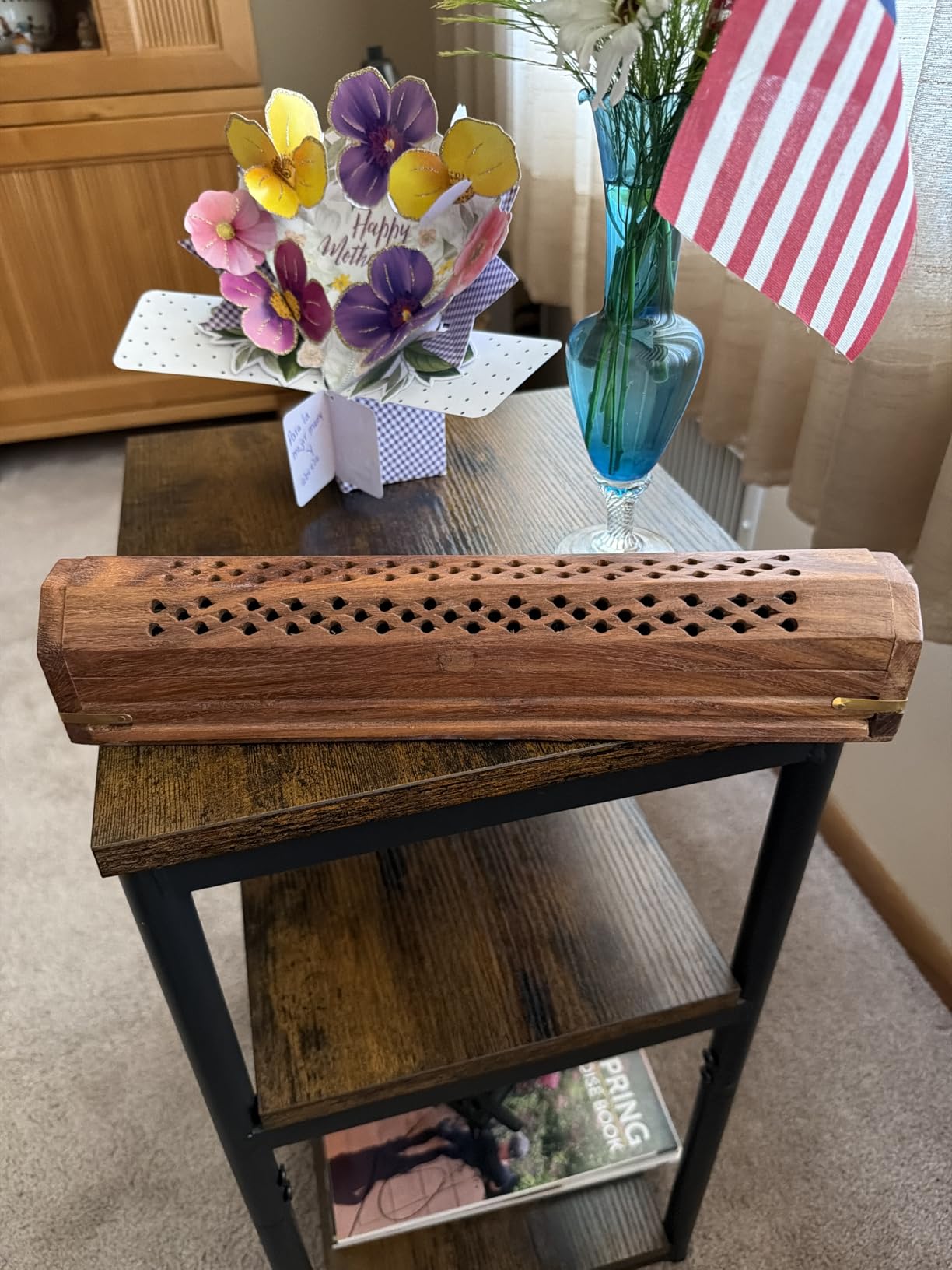 COTTON CRAFT Sheesham Wood Incense Burner Holder -Sun Moon Star Brass Inlay customer photo 2
