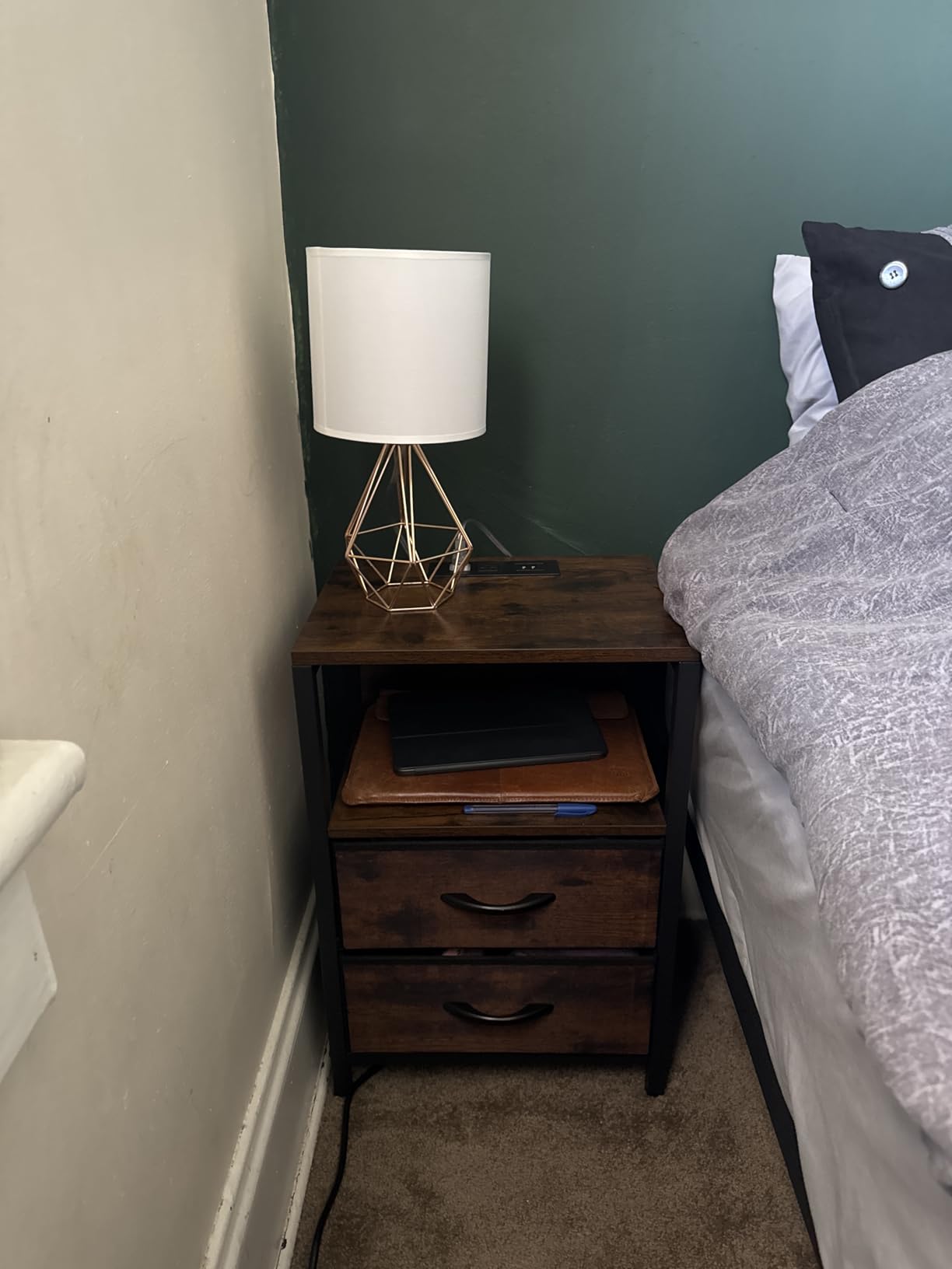 Yoobure Nightstand with Charging Station, Small Night Stand with Fabric Drawers and Storage Shelf for Bedrooms, Small Spaces, Bedside Table with USB Ports & Outlets customer photo 2