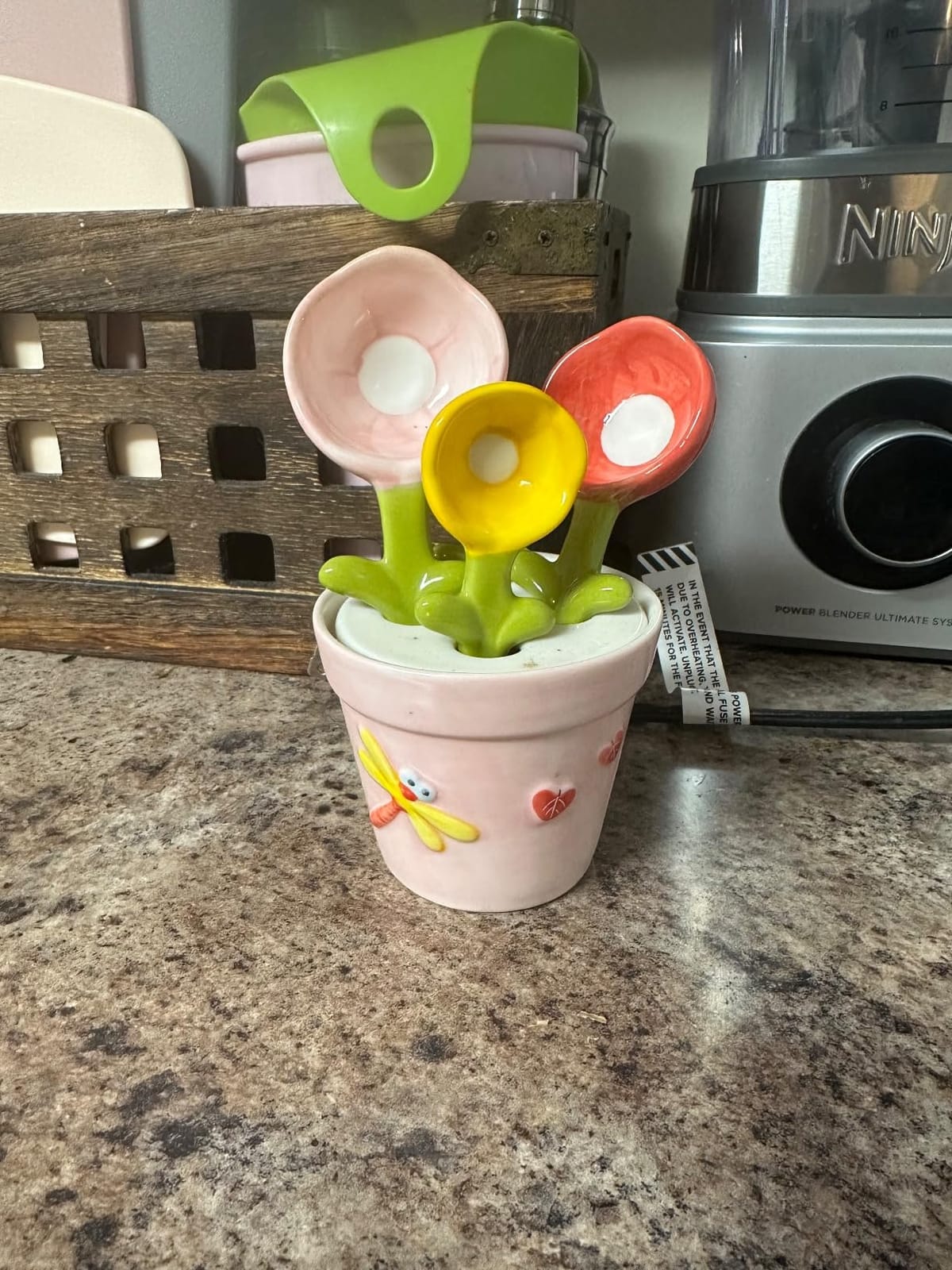 Flower Measuring Spoons Set in Pot Unique Baking Gifts Ceramic Cute Measuring Cups and Spoons with Holder for Dry Wet Ingredients Dishwasher Safe Pink customer photo 2